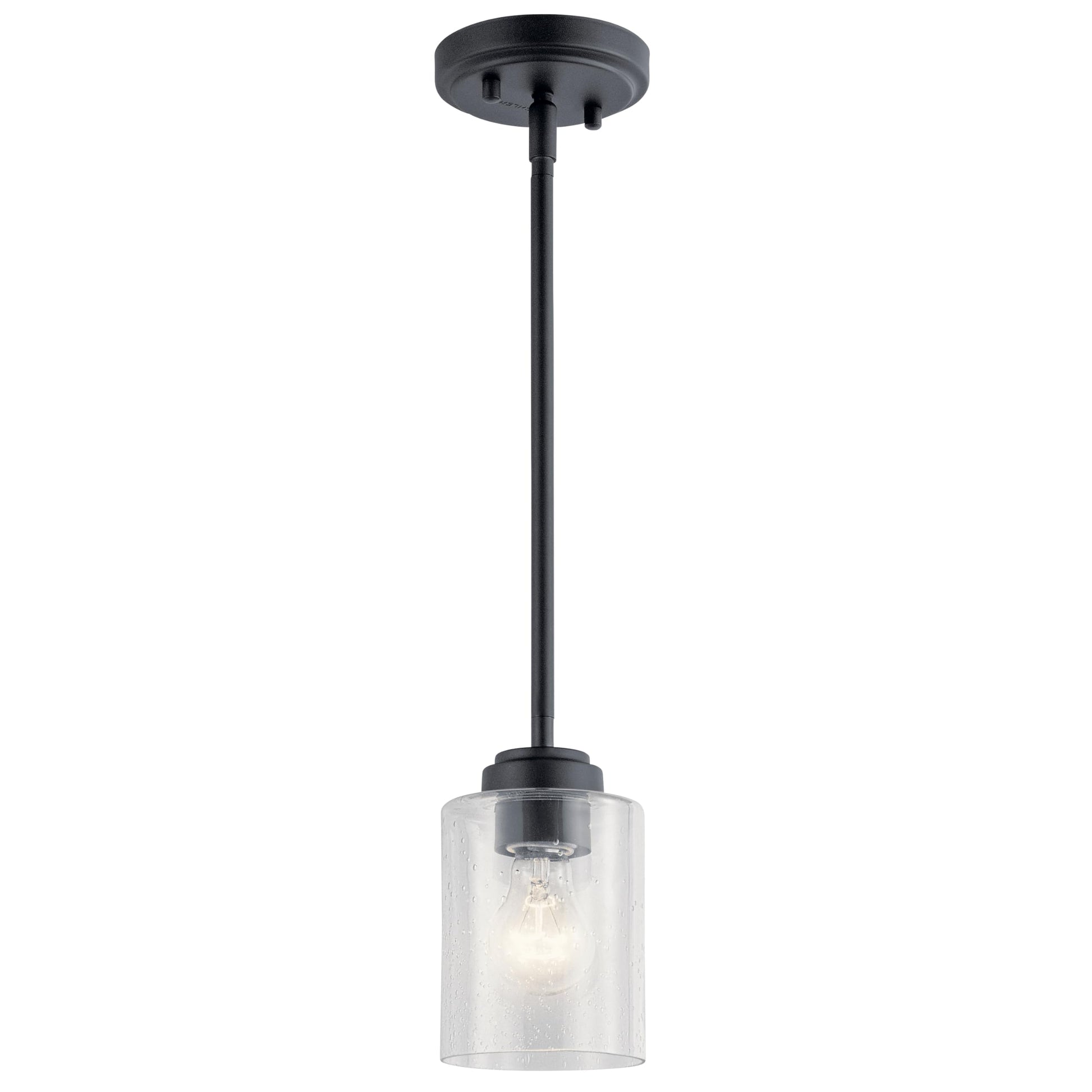 Kichler Winslow 1-Light Mini Pendant Light Fixture with Clear Seeded Glass in Black for Kitchen Island, Bar, Laundry Sink, Hanging Ceiling Light (7.5" x 4.25"), 44032BK