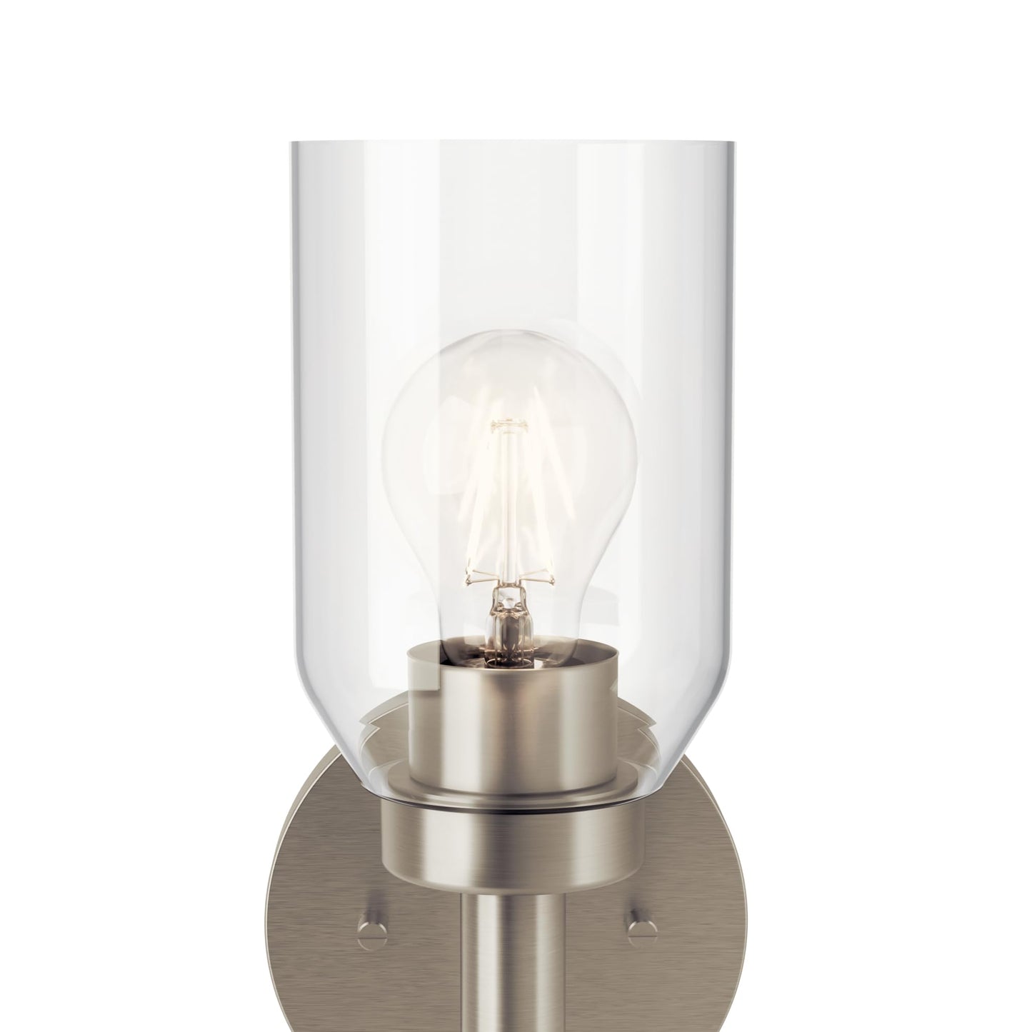Kichler Madden 1-Light Bathroom Wall Sconce with Clear Glass in Brushed Nickel, Modern Vanity Light Fixture for Bathroom or Hallway, Sloped Ceiling Compatible (14.75" x 5"), 55183NI