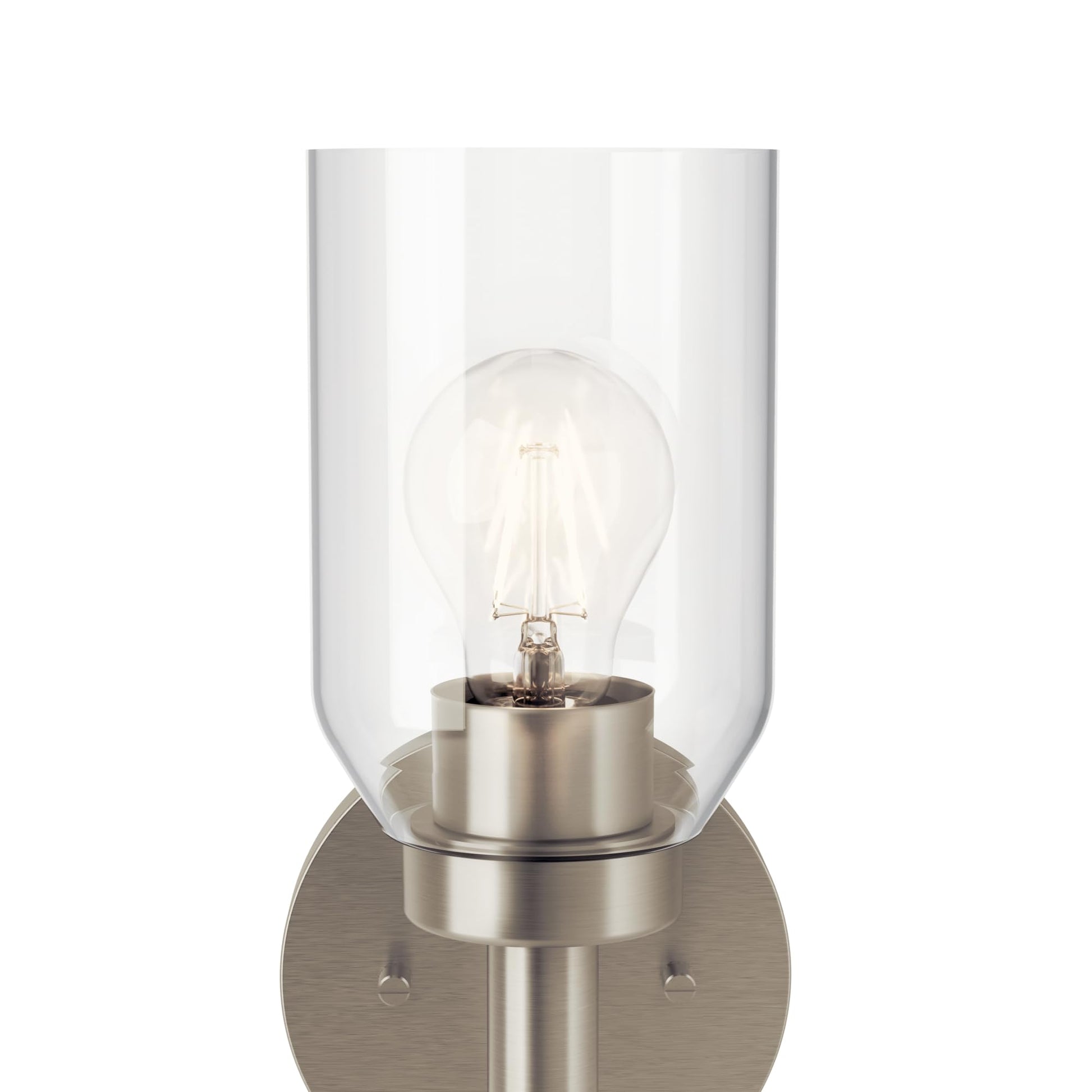 Kichler Madden 1-Light Bathroom Wall Sconce with Clear Glass in Brushed Nickel, Modern Vanity Light Fixture for Bathroom or Hallway, Sloped Ceiling Compatible (14.75" x 5"), 55183NI