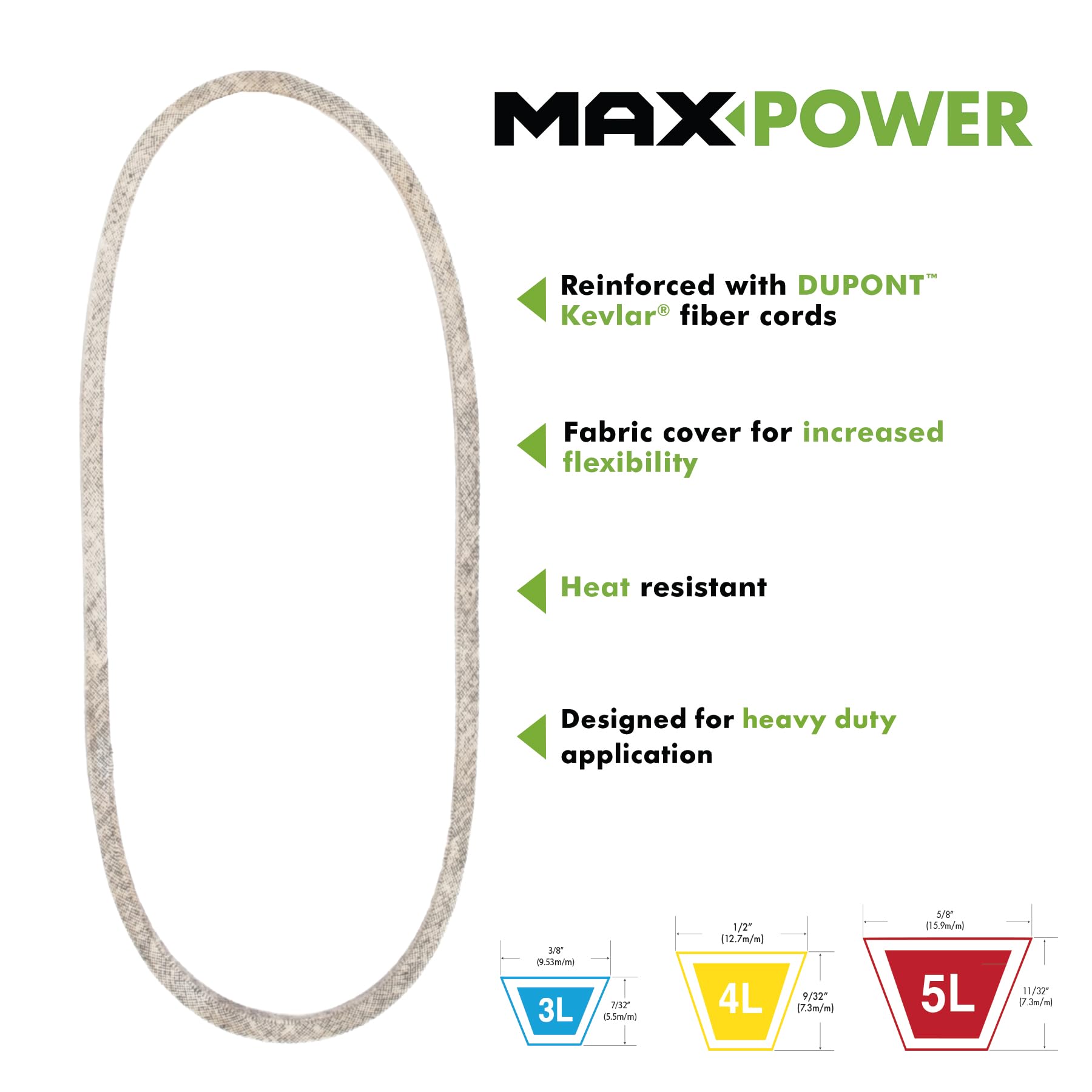 Maxpower 347477 Premium Belt Reinforced with Kevlar Fiber Cords, 1/2" x 34"