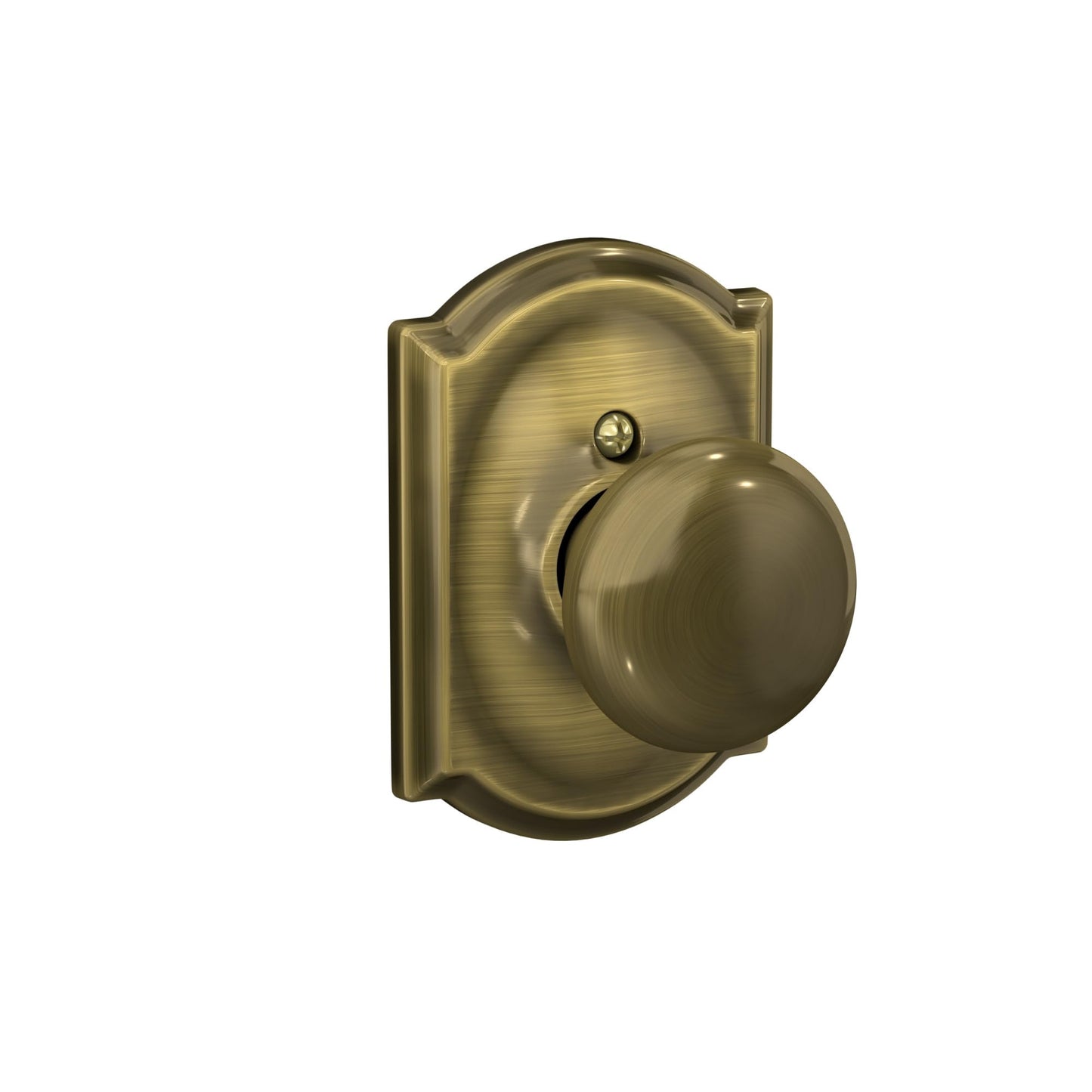 Schlage Plymouth Knob with Camelot Trim Non-Turning Lock, Antique Brass (F170 PLY 609 CAM)