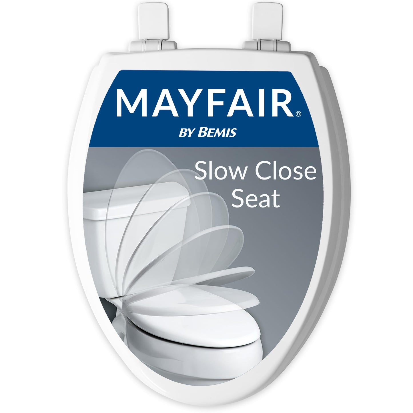 Mayfair Cassel Slow Close Toilet Seat, Easy Clean Non Slip Premium Wood Seat, Easy Install, Made in USA, Elongated, White