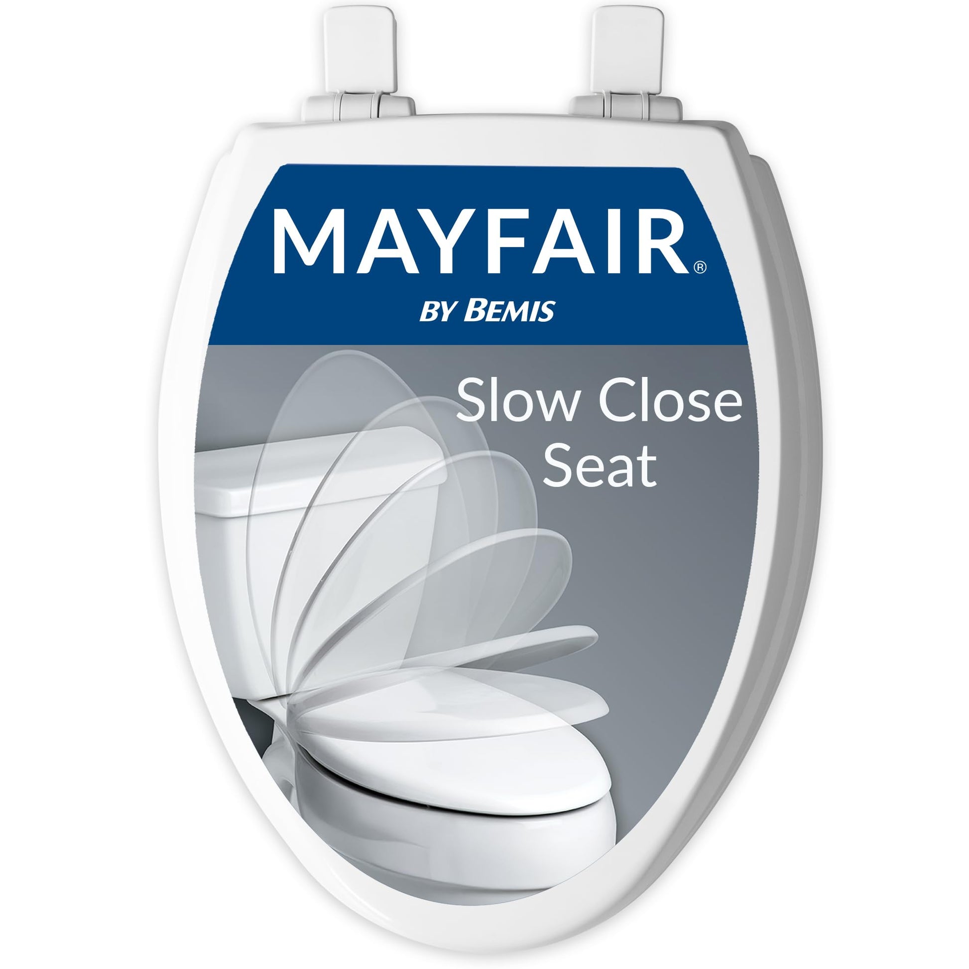 Mayfair Cassel Slow Close Toilet Seat, Easy Clean Non Slip Premium Wood Seat, Easy Install, Made in USA, Elongated, White
