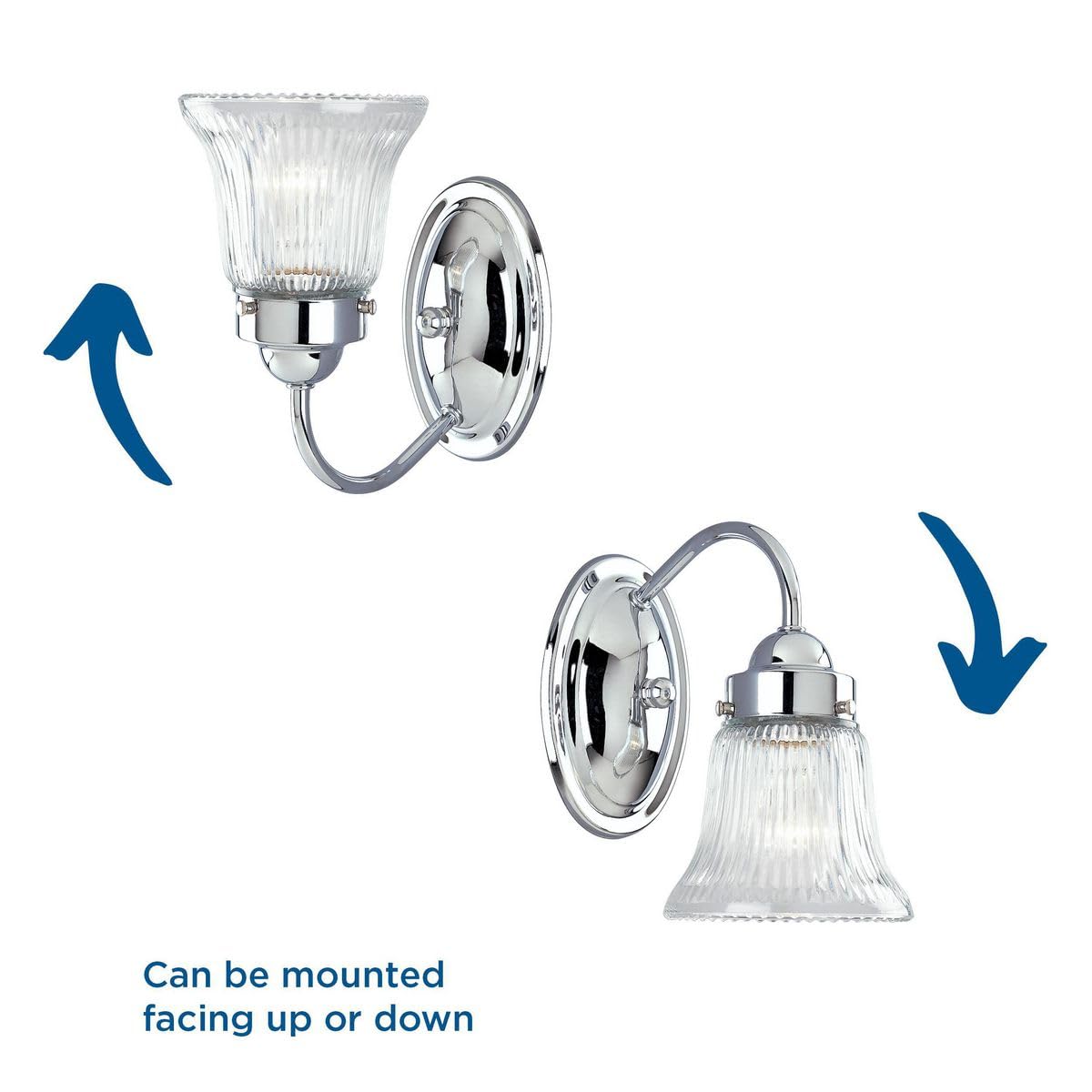 Progress Lighting 1-Light Clear Prismatic Glass Traditional Bath Vanity Light, Fluted Glass Collection, Indoor, P3287-15, Polished Chrome