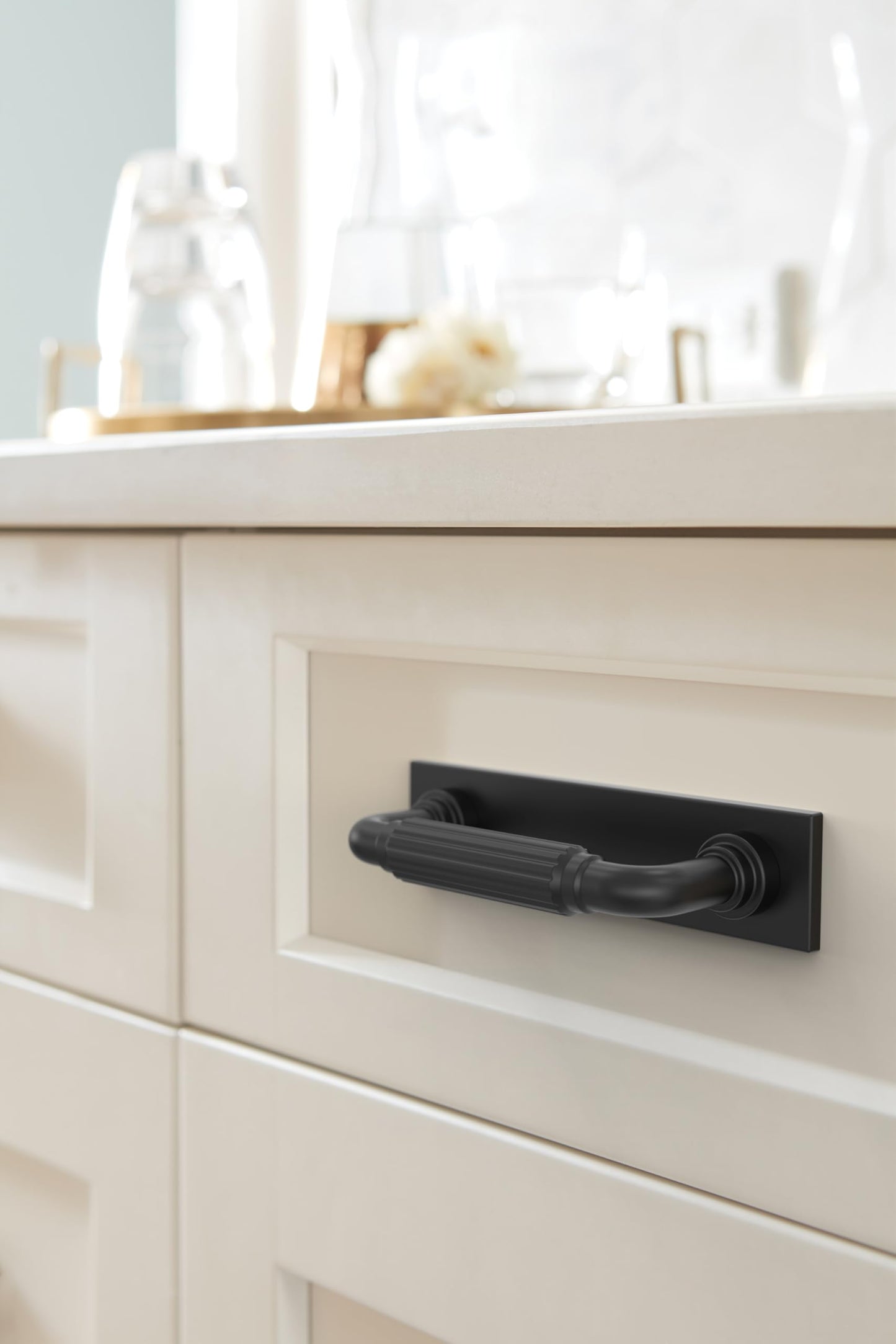 Amerock Ladera 3 inch (76mm) Center-to-Center Rectangle Matte Black Cabinet Pull Backplate, BP37761MB