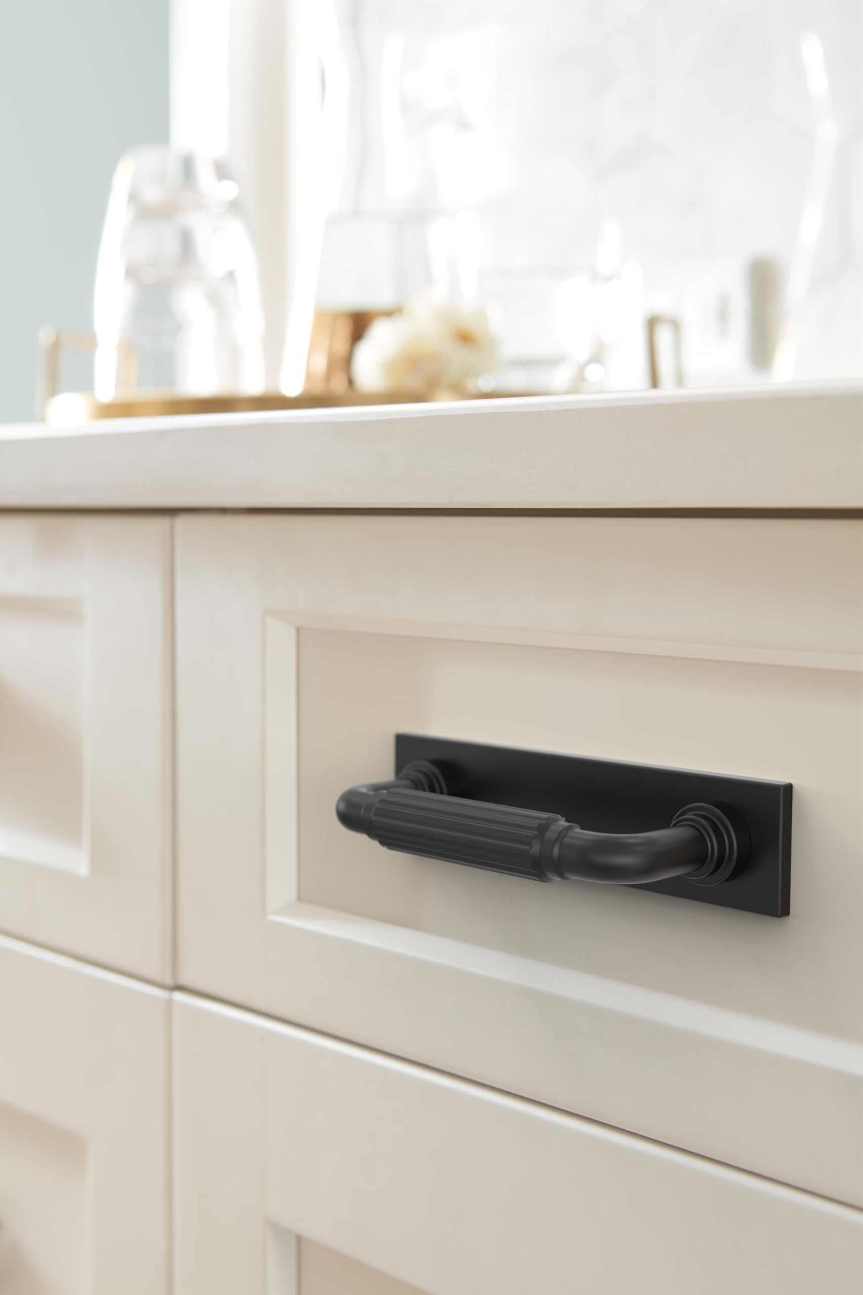 Amerock Ladera 3 inch (76mm) Center-to-Center Rectangle Matte Black Cabinet Pull Backplate, BP37761MB