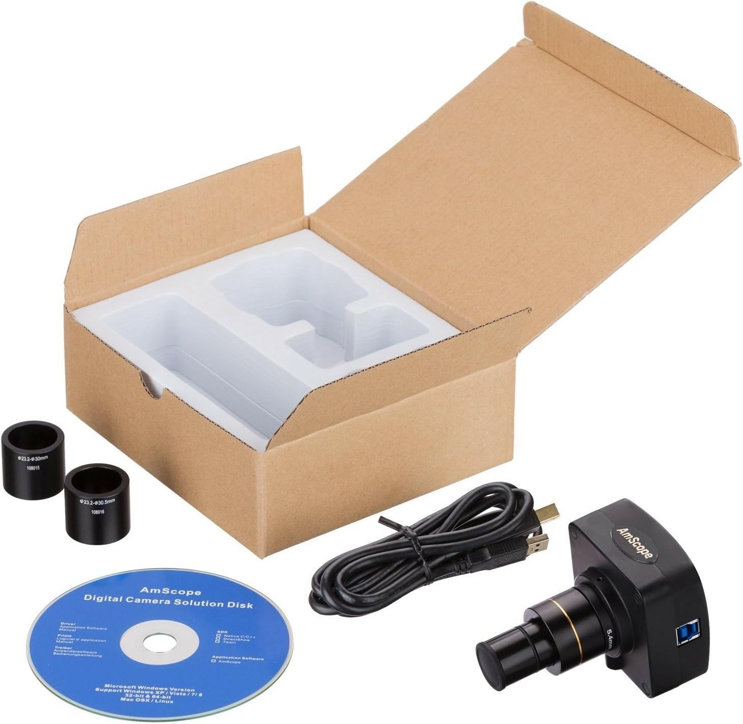 AmScope MU1003 10MP USB3.0 Real-Time Live Video Microscope Digital Camera 10 MP, white