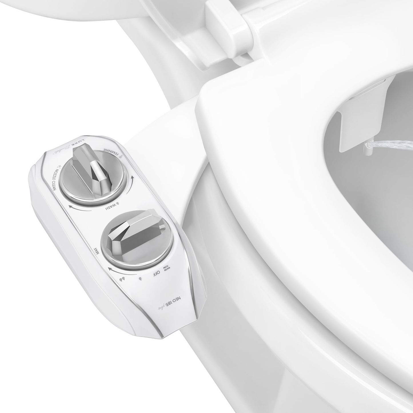 LUXE Bidet NEO 185 Plus - Dual Nozzle, Non-Electric Bidet Attachment for Toilet Seat, Patented Slide-In Install, 360° Self-Clean, EZ-Lift to Clean, Feminine & Rear Wash (Chrome)