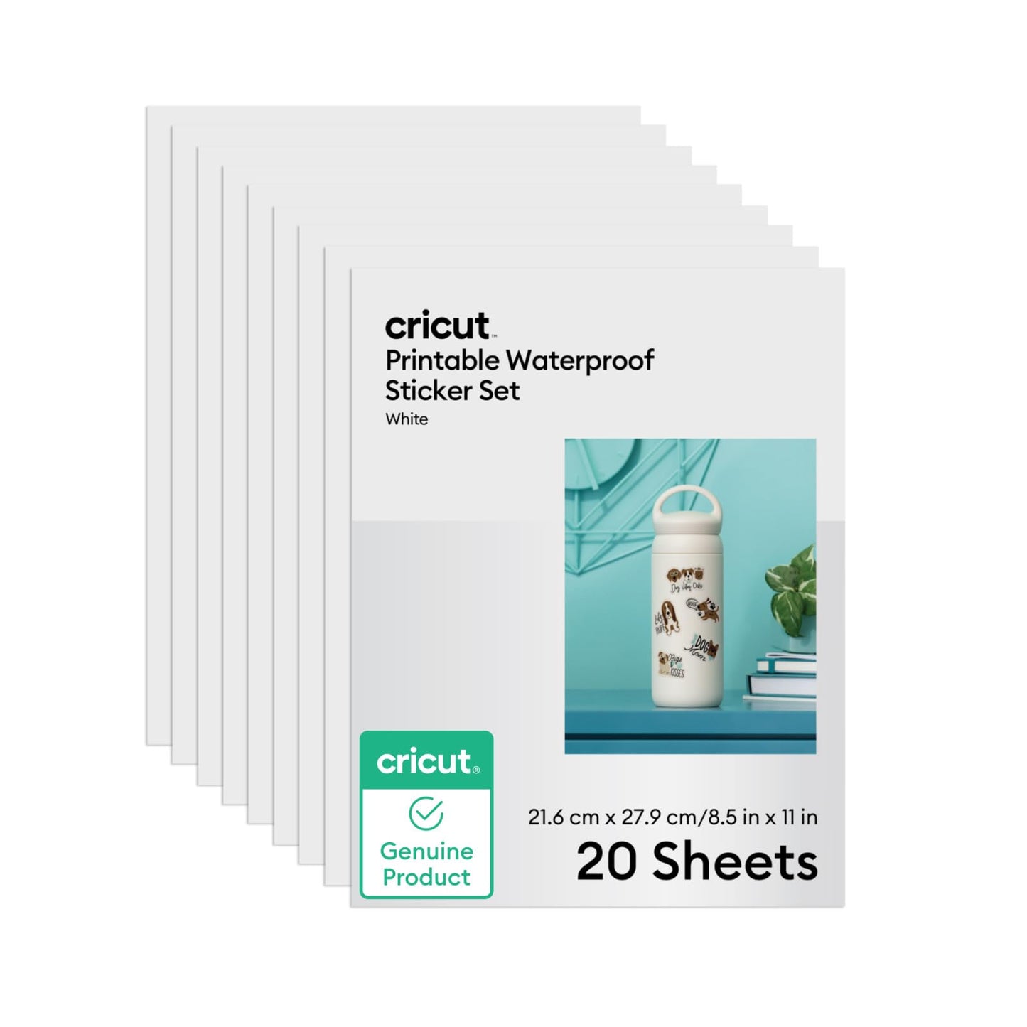 Cricut Waterproof Sticker Paper (20 White Sheets, 8.5x11), Printable Stickers For Inkjet Printer - Works with Joy Xtra, Explore, & Maker Machines