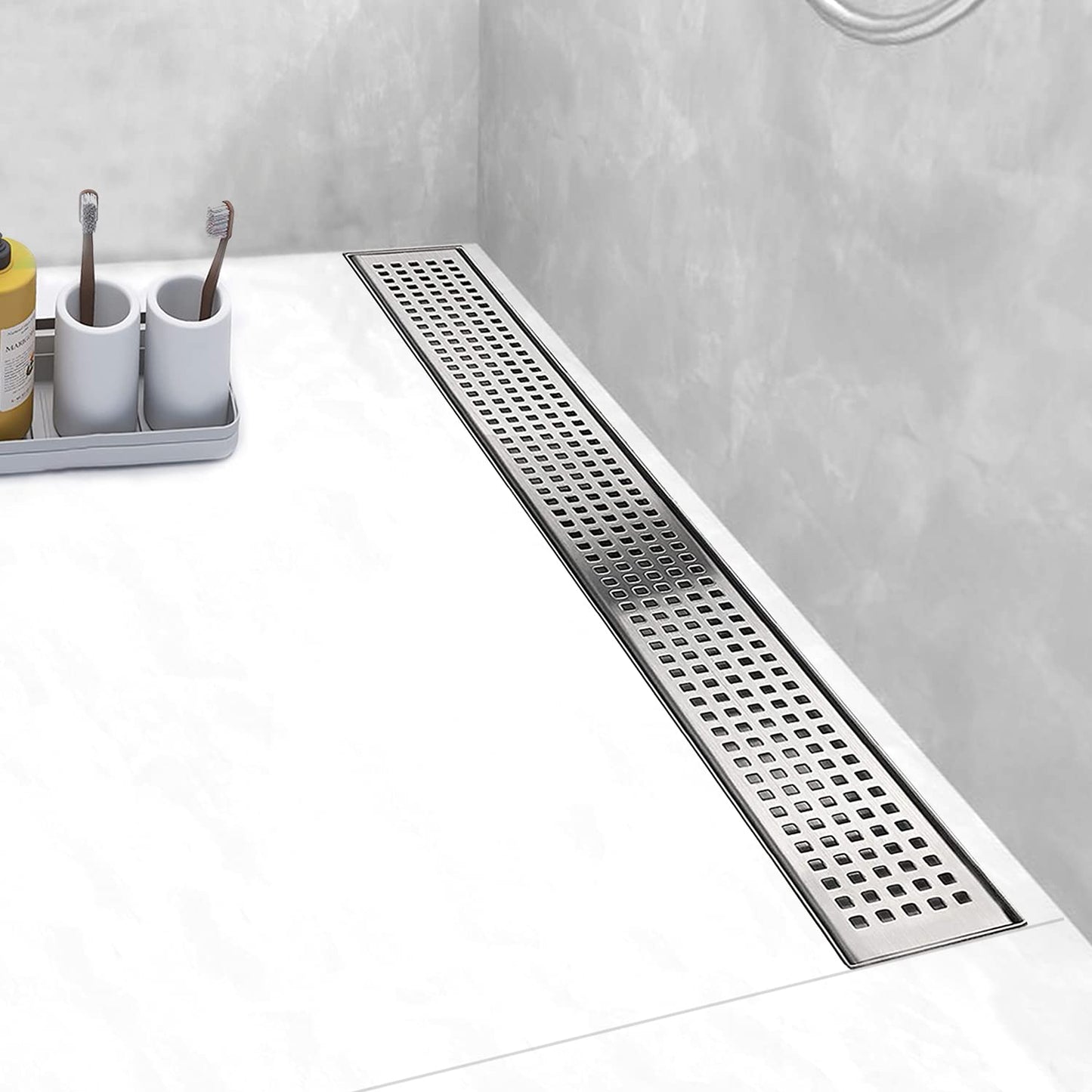 Elefloom Linear Shower Drain, Shower Drain 48 inch with Removable Grate Cover, Professional AISI 304 Stainless Steel Shower Floor Drain, Shower Drain with Hair Catcher and Leveling Feet