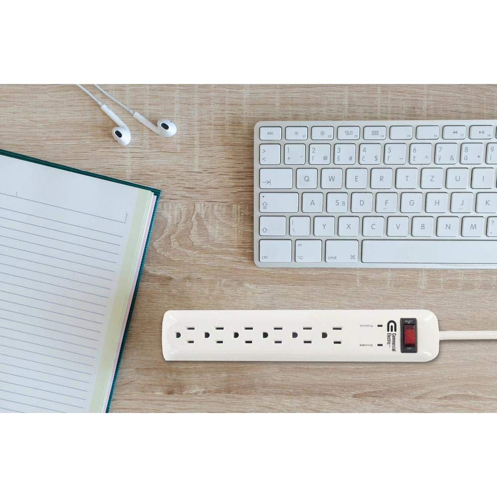 Commercial Electric 6-Outlet Power Strip Surge Protector with 8 ft. Cord, White