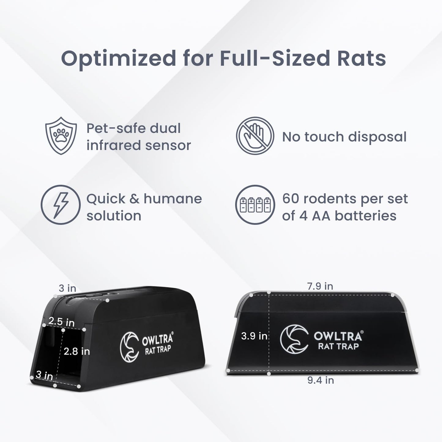 OWLTRA OW-1 Indoor Electric Rat Trap, Instant Kill Rodent Zapper with Pet Safe Trigger, Black, Large
