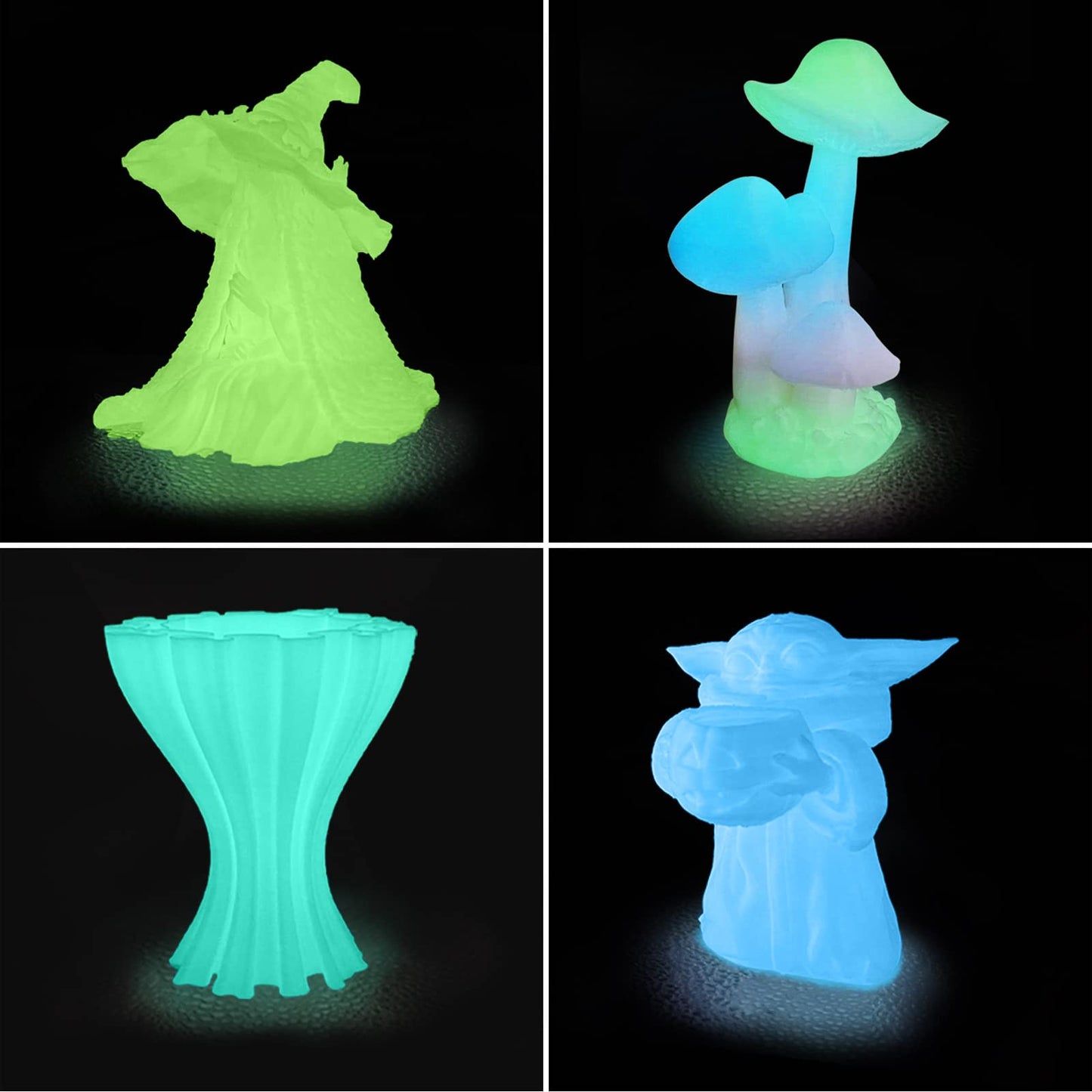 iSANMATE 3D Printer Filament Bundle, Glow in The Dark Filament Multicolor, Green, Blue and Blue-Green, PLA Filament 1.75 mm, Dimensional Accuracy +/- 0.03 mm, 250g X 4 Pack