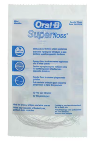 Oral-B Super Floss, Mint, Trial Pack, 10/bg, 100 bg/Case