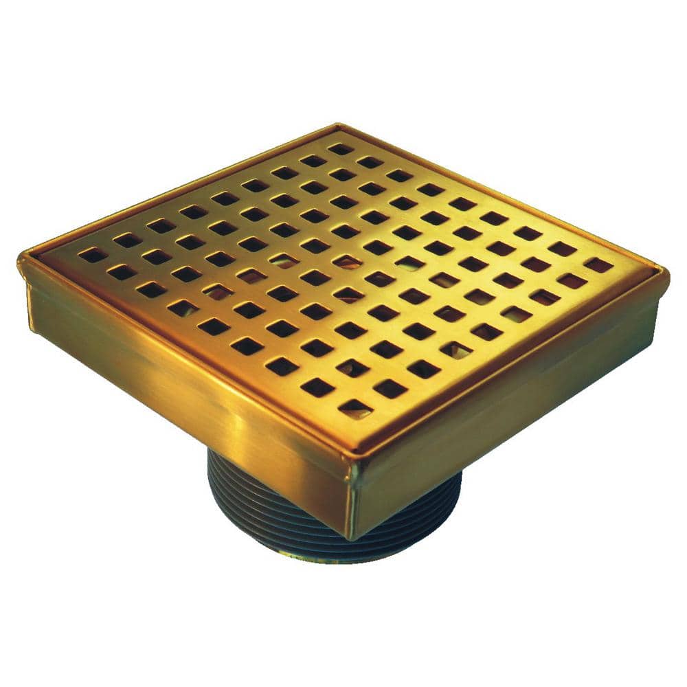 6 in. X 6 in. Brushed Gold Square Shower Drain with Square Pattern Drain Cover