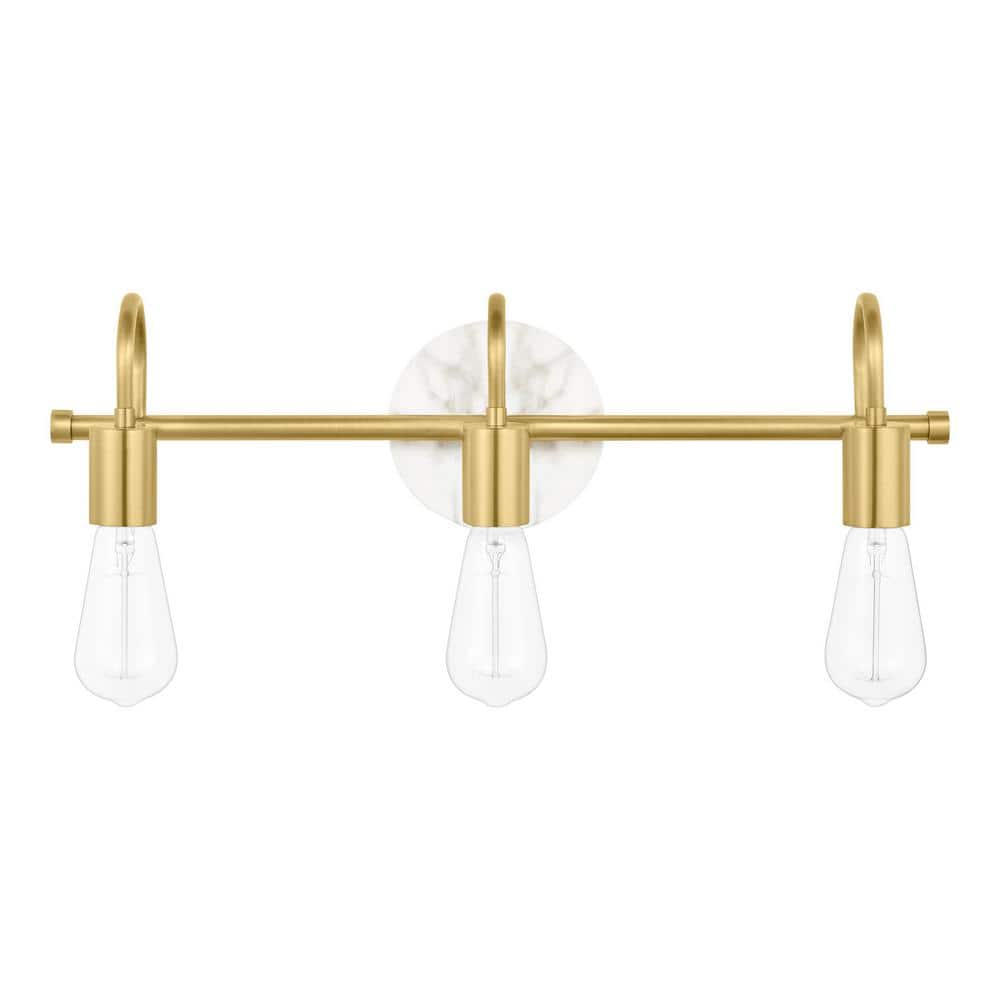 PARTS - MISSING GLASS SHADES Hensley 21 in. 3-Light Gold and Faux Marble Bathroom Vanity Light Fixture