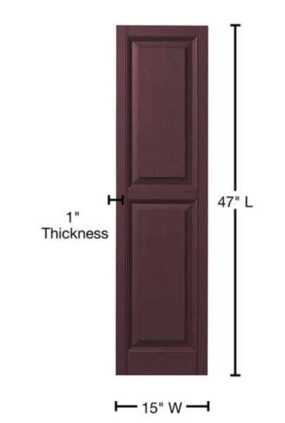 Ply Gem Shutters and Accents VINRP1547 SK Raised Panel Shutter, 47" x 15", Vineyard Red