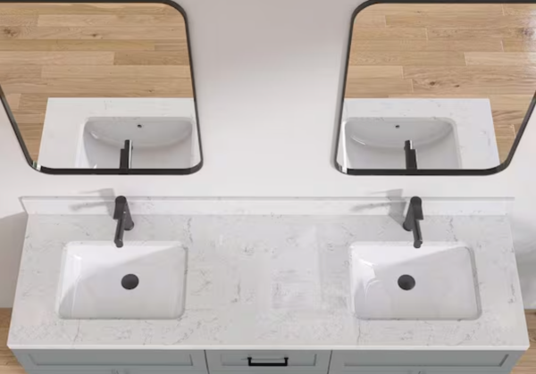 NTQ Etyi 66 in. W x 22 in. D Engineered Stone Vanity Top Rectangular Double Sink Bathroom Vanity Top in Carrara White