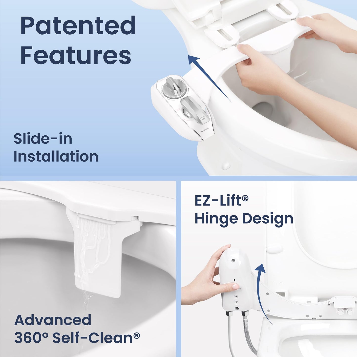 LUXE Bidet NEO 320 Plus - Warm Water, Dual Nozzle, Non-Electric Bidet Attachment for Toilet Seat, Patented Slide-In Install, 360° Self-Clean, EZ-Lift to Clean, Feminine & Rear Wash (Rose Gold)