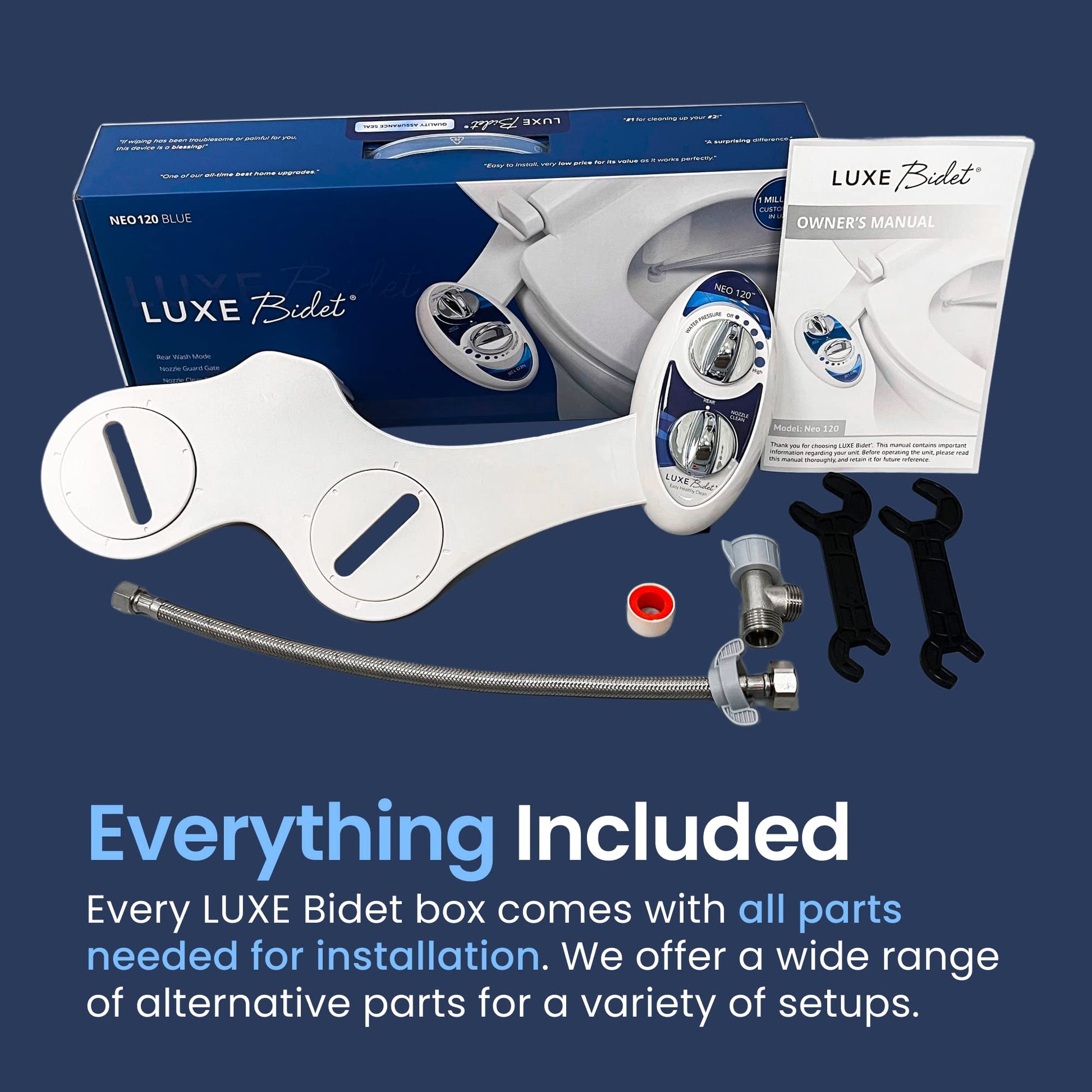 LUXE Bidet NEO 120 - Single Nozzle, Self-Cleaning, Non-Electric Bidet Attachment for Toilet Seat, Adjustable Water Pressure, Rear Wash (Blue)