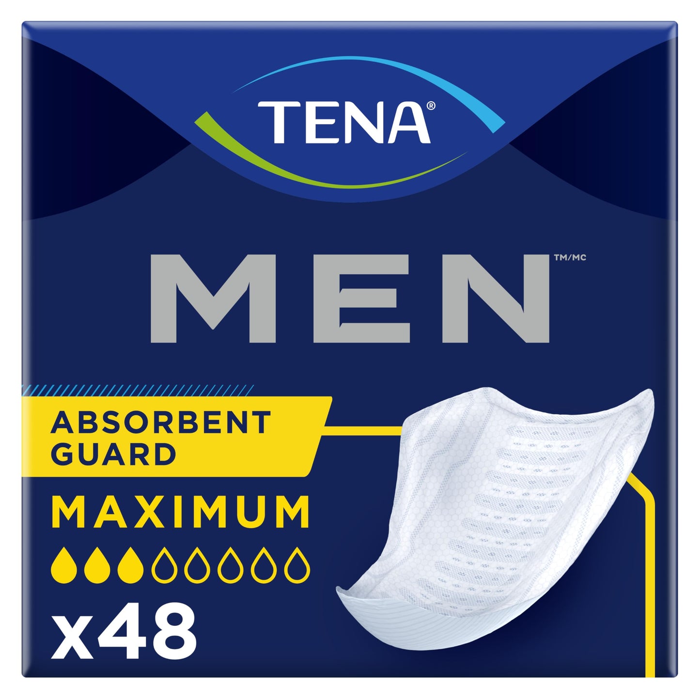 TENA Men Incontinence Guards for Men, Men's Pads, Bladder Control, Maximum Absorbency, 48 Count