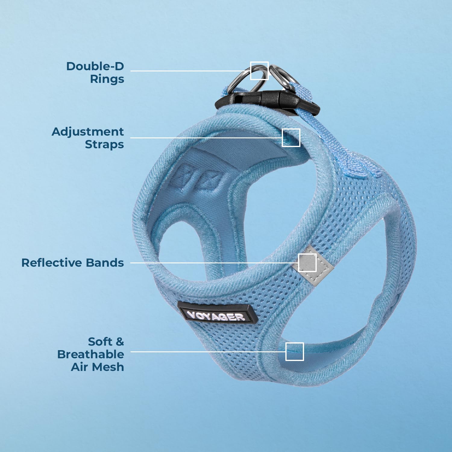 Best Pet Supplies Voyager Step-in Air Harness - All Weather Mesh, Reflective, No Pull Harness for Dogs, Cats - Secure with Hook & Loop Fastener, Buckle, Double D-Rings - Baby Blue, XL