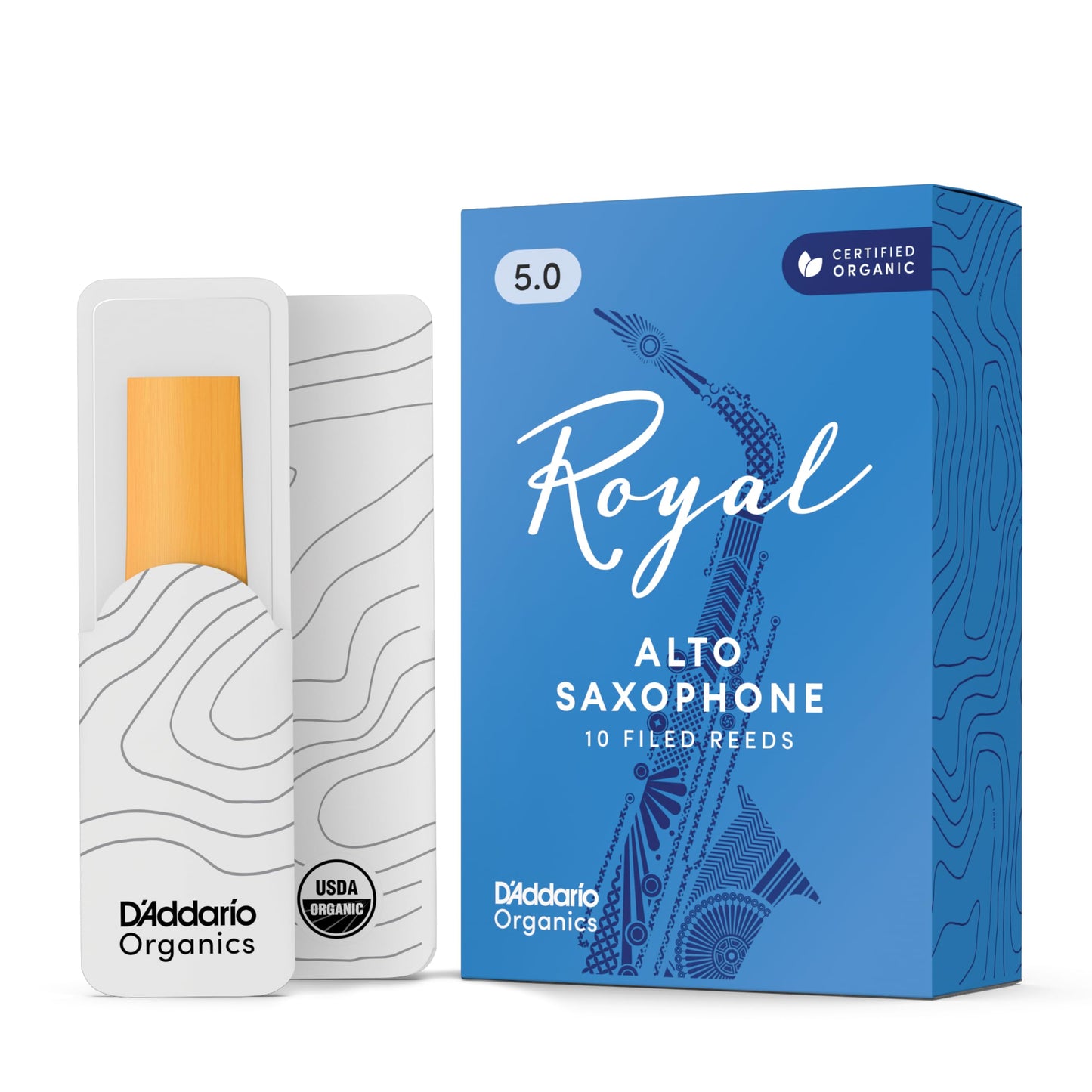 D'Addario Woodwinds Royal Saxophone Reeds - Alto Sax Reeds with Strong Spine - Alto Saxophone Reeds Great for Classical or Jazz - Strength 5.0, 10-pack