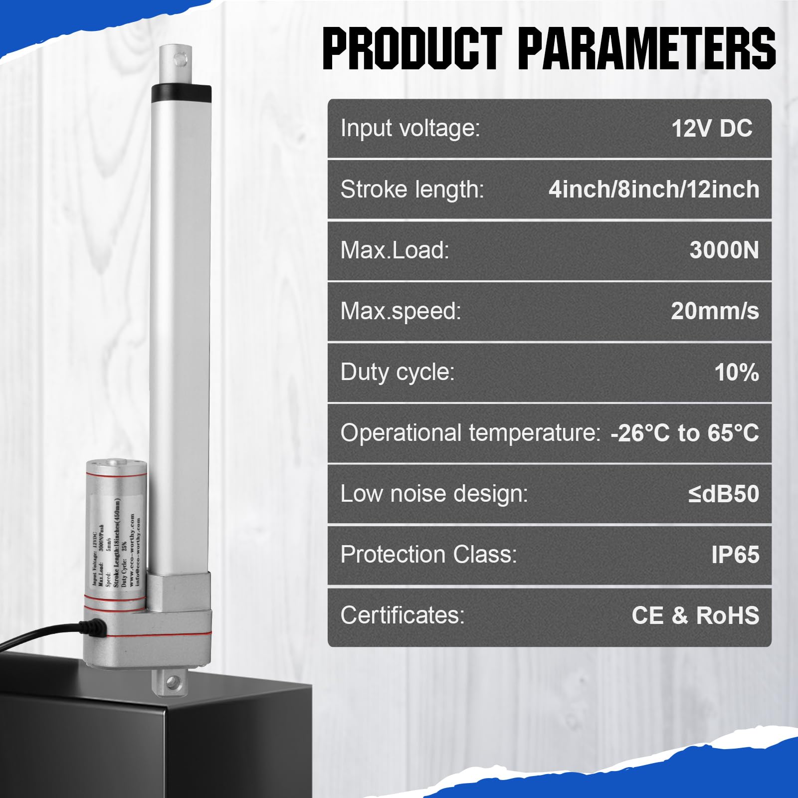 ECO-WORTHY Linear Actuator Heavy Duty 3000N/660lbs with Mounting Brackets Multi-Function (12V, 18")