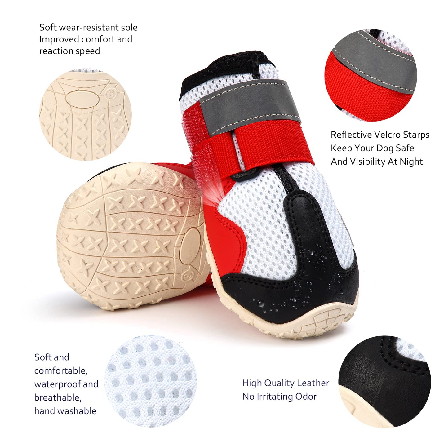 MUSIMC Dog Shoes for Large Dogs Breathble Dog Shoes for Hot Pavement Anti-Slip Dog Boots & Paw Protectors for Summer Hot Pavement Hiking Dog Booties Puppy Outdoor Paw Protectors 4PCS
