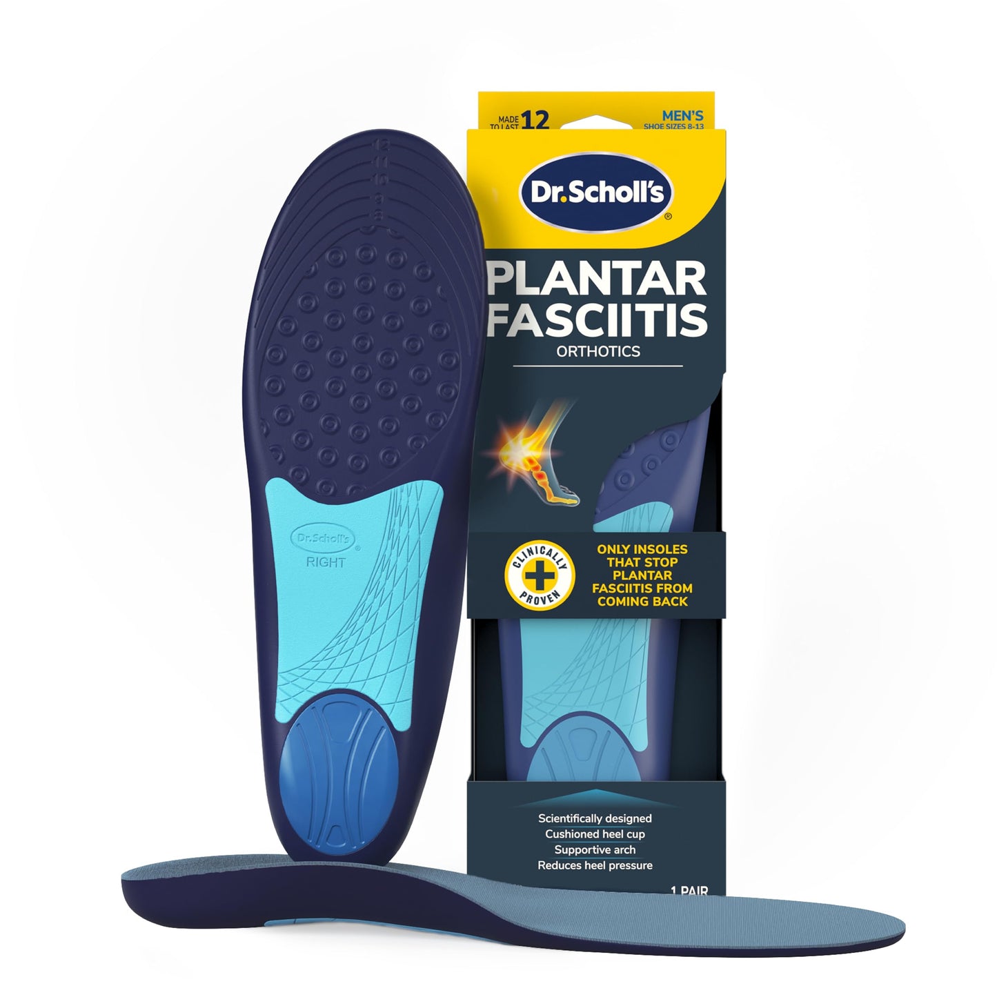 Dr. Scholl’s Plantar Fasciitis Relief Orthotic Insoles for Men - The Only Proven Insole to Stop Plantar Fasciitis from Coming Back, Immediately Relieves Pain, Heel Spurs, Arch Support Inserts