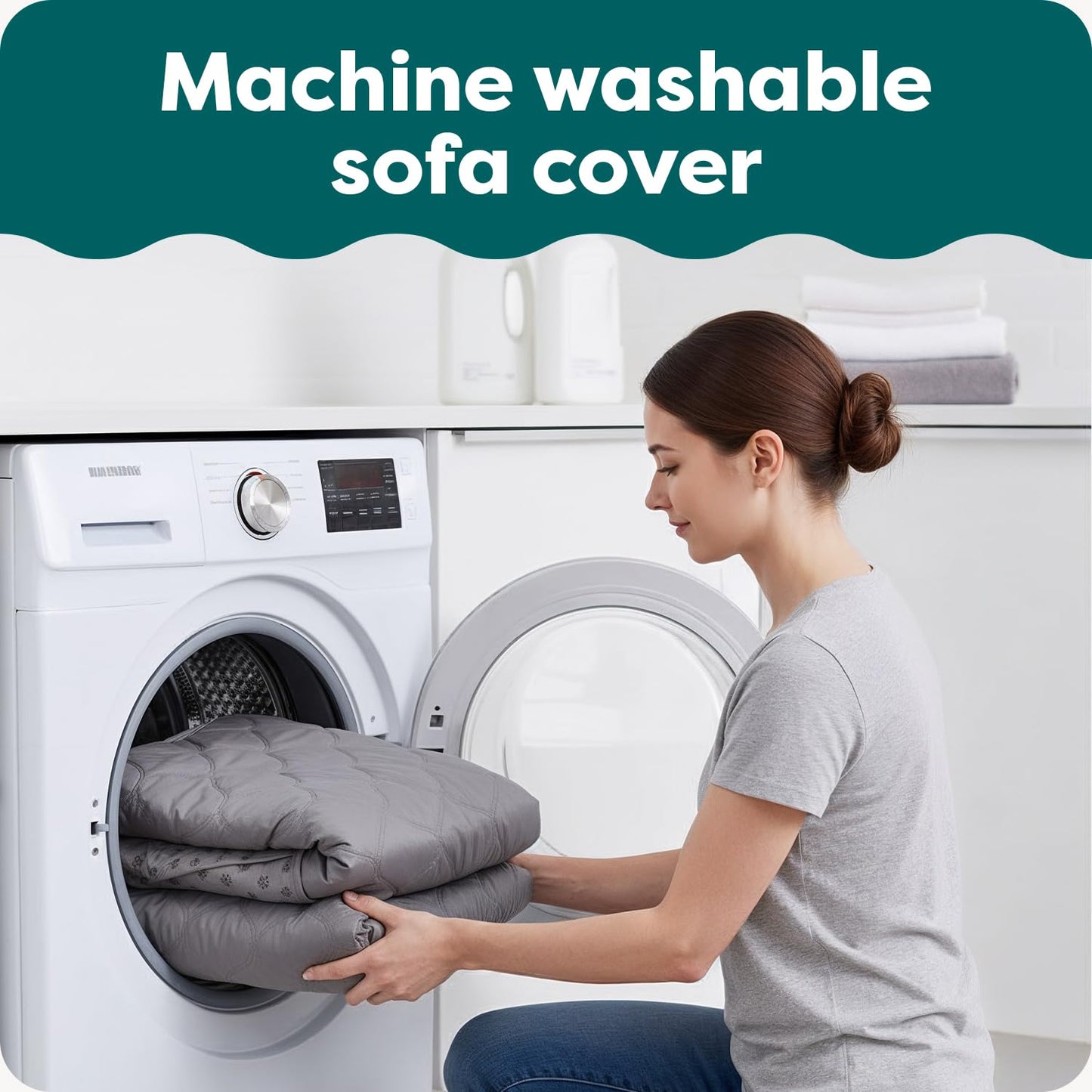 FurHaven Water-Resistant Sofa Cover for Dogs & Cats, Reversible Couch Protector with Secure Straps and Pinsonic Quilted Fabric, Machine Washable Couch Cover, Large Sofa, Gray Mist