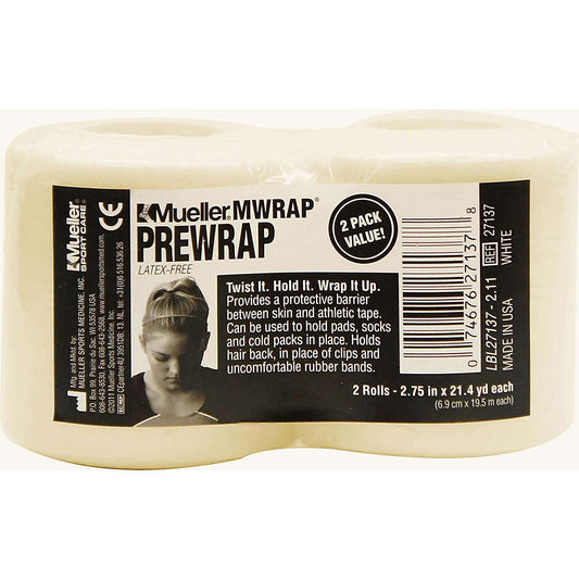 MUELLER Sports Medicine MWrap, Pre Wrap, Athletic Tape Underwrap for Sports, Hair, Ankles, Wrist, Hands and Knees, Water-Resistant, Latex Free, 2.75" x 21.4 Yards Per Roll, 2 Rolls, Natural