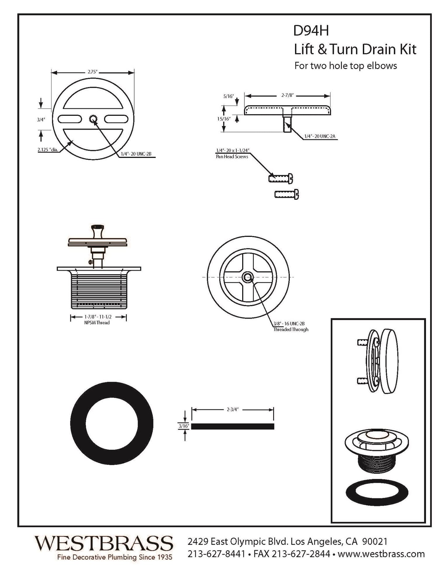 Westbrass Twist & Close Tub Trim Set with Floating Overflow Faceplate, Matte Black, D94H-62