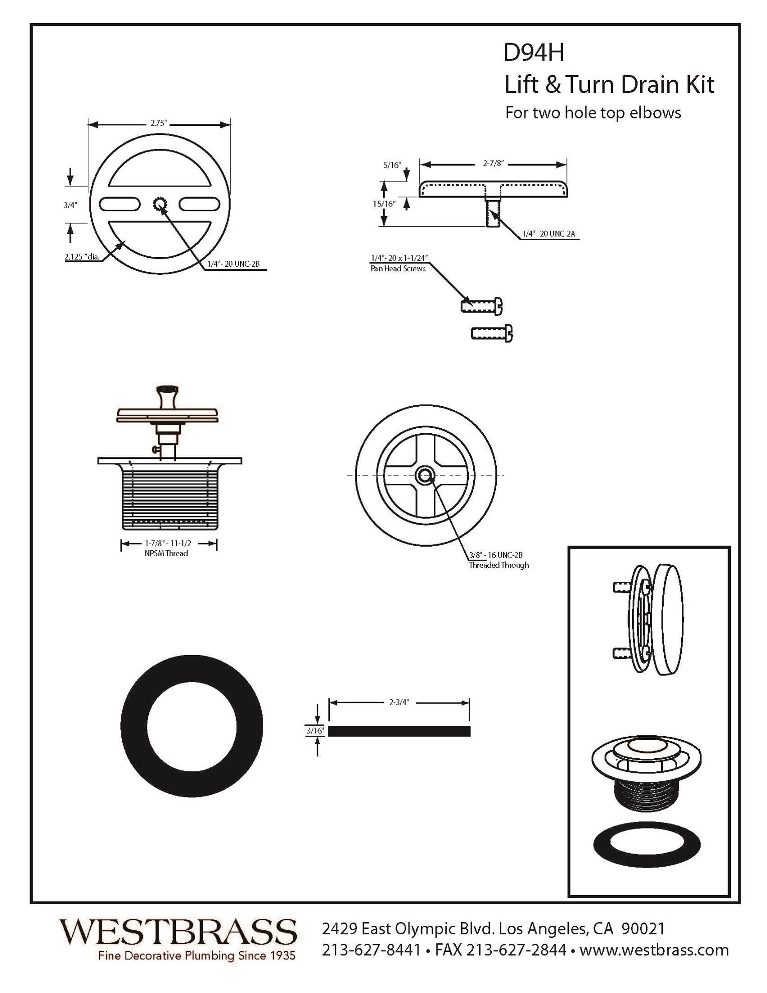 Westbrass Twist & Close Tub Trim Set with Floating Overflow Faceplate, Matte Black, D94H-62
