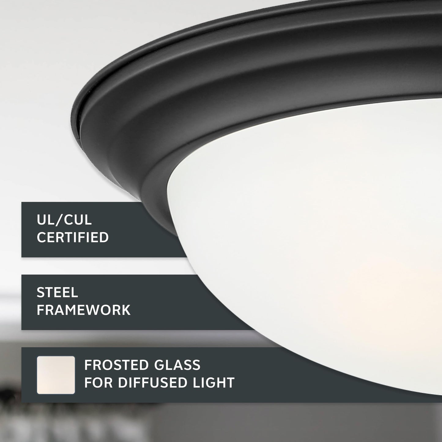 DESIGNERS FOUNTAIN Reedley 2-Lights Flush Mount Ceiling Light, 13 Inch Lighting Fixture for Kitchen, Bedroom, Bathroom, and Hallway, Matte Black with Etched Glass, 1257M-MB-W