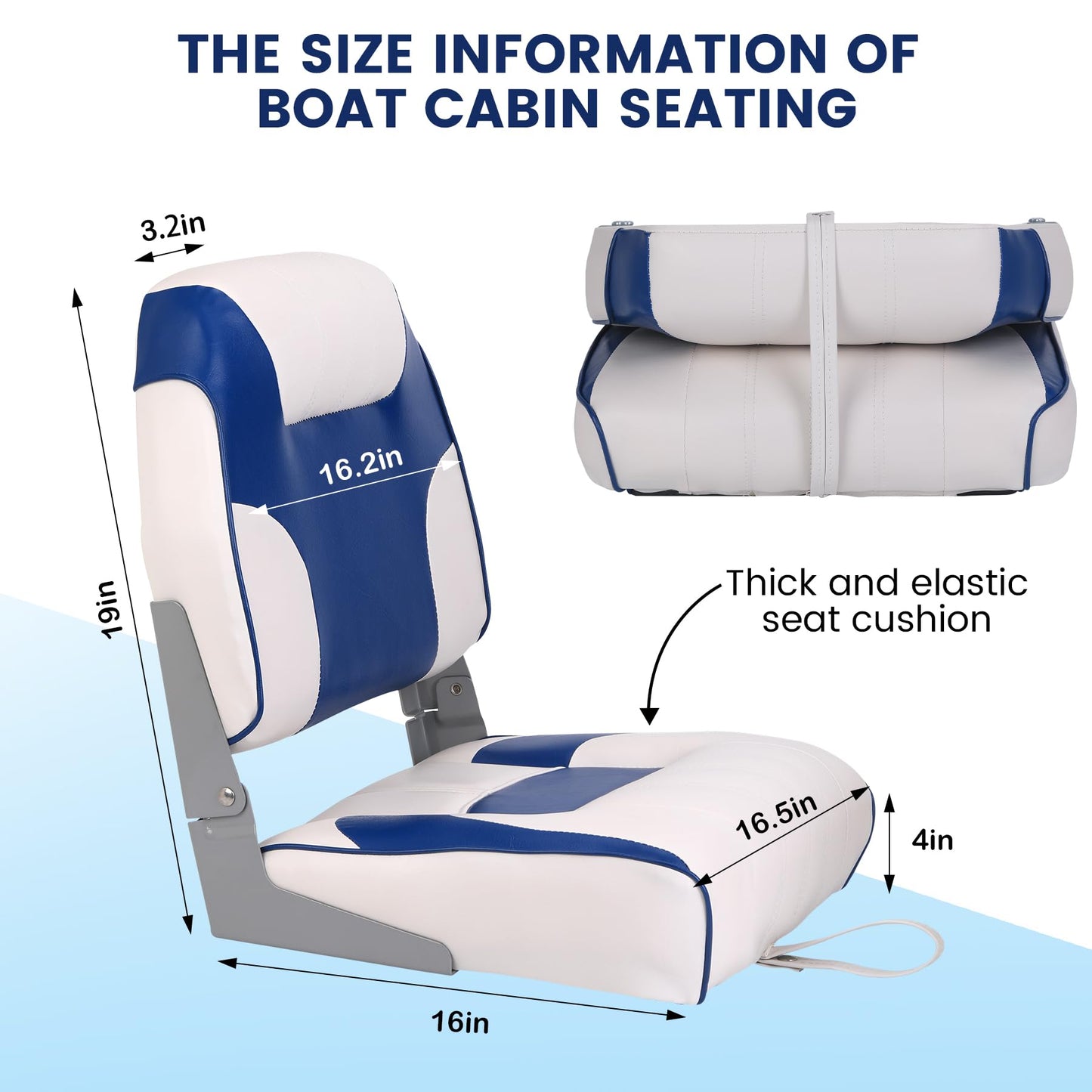 GarveeLife 2 Pack Boat Seats, Low Back Folding Boat Seats - Fishing Boat Chairs With Thick Sponge Padding, Hinge & Fold-Down Design for Speedboat, Canoe, Sightseeing Boats