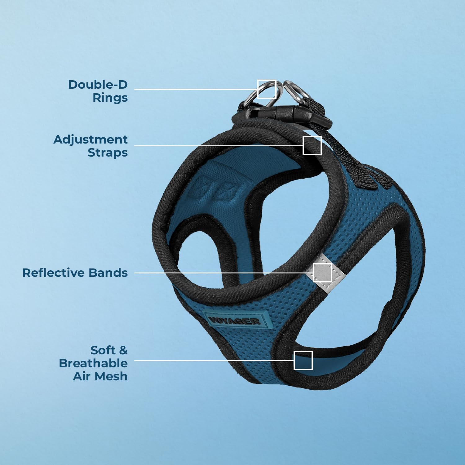 Best Pet Supplies - All Weather Mesh / Plush, Reflective, No Pull Harness for Small, Medium Dogs, Cats - Secure with Hook & Loop Fastener, Buckle, Double D-Rings - Blue/Black Trim, S
