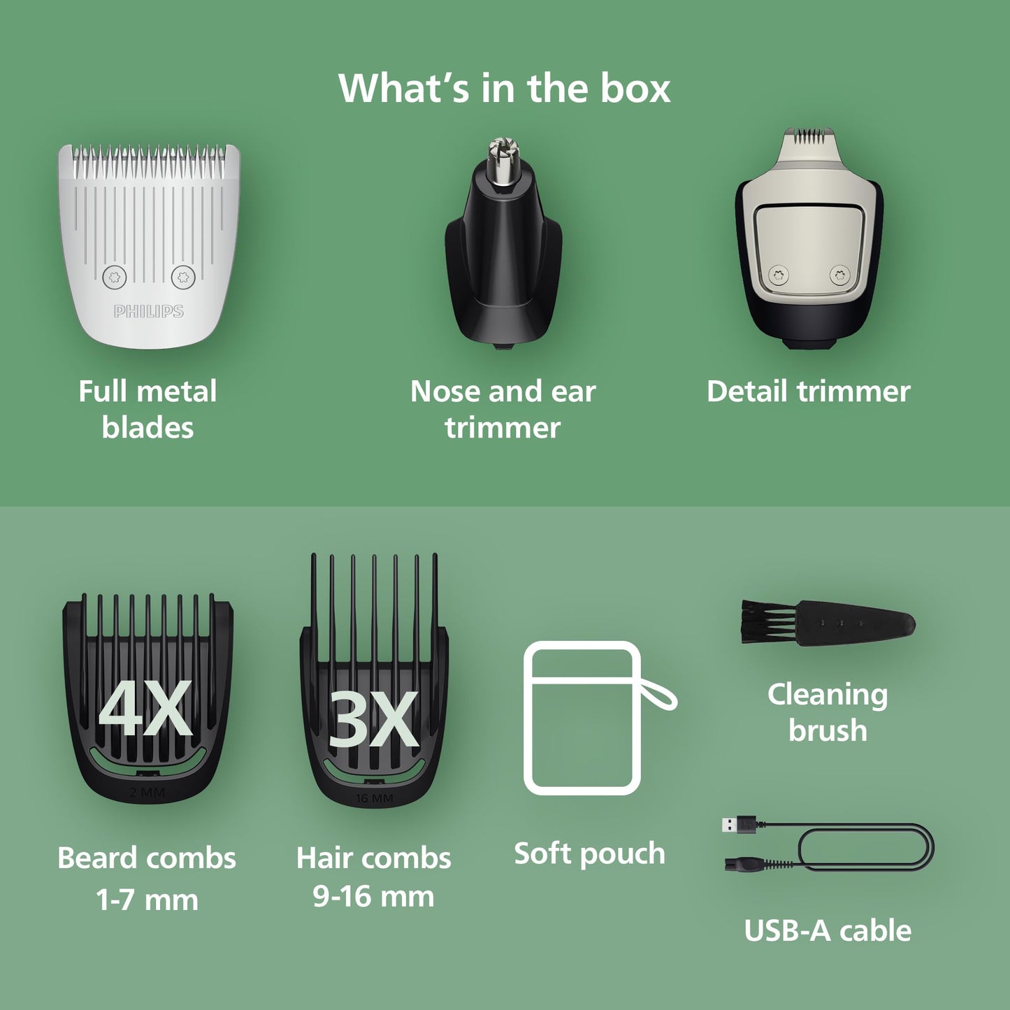 Norelco Philips All-in-One 3000 Series 13 in 1 Trimmer for Men, Beard Trimmer & Head Hair Clipper, Full Metal Self-Sharpening Blades & 8 Length Settings, MG3939/50