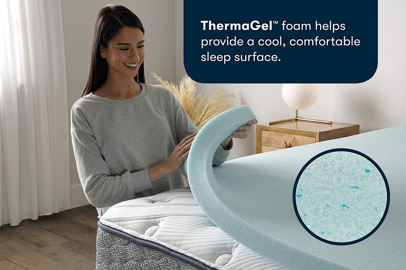 Serta ThermaGel Cooling, Pressure-Relieving Memory Foam Mattress Topper, 2 Inch, Queen,Blue