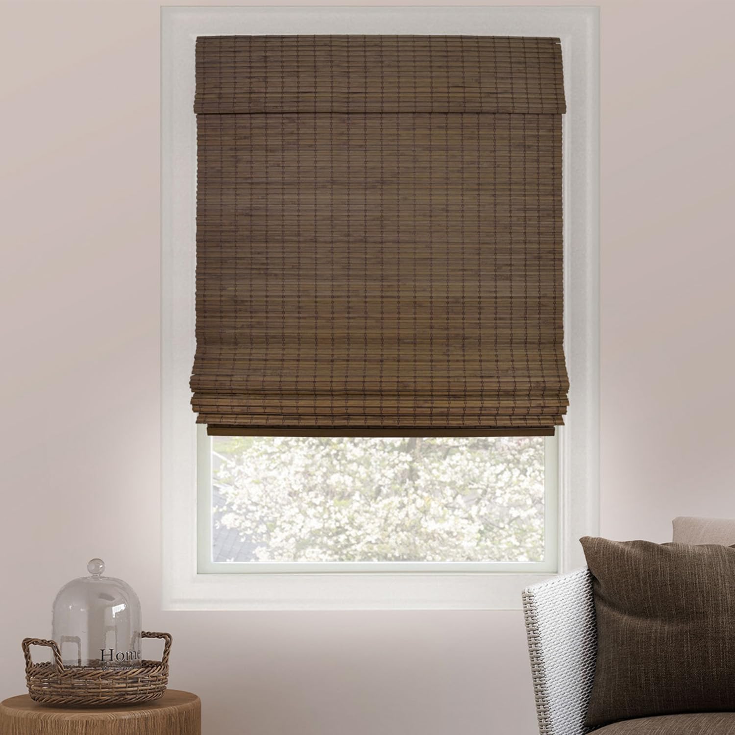  31" W X 64" H Bamboo Roman Shades, Moose (Blackout) Brown