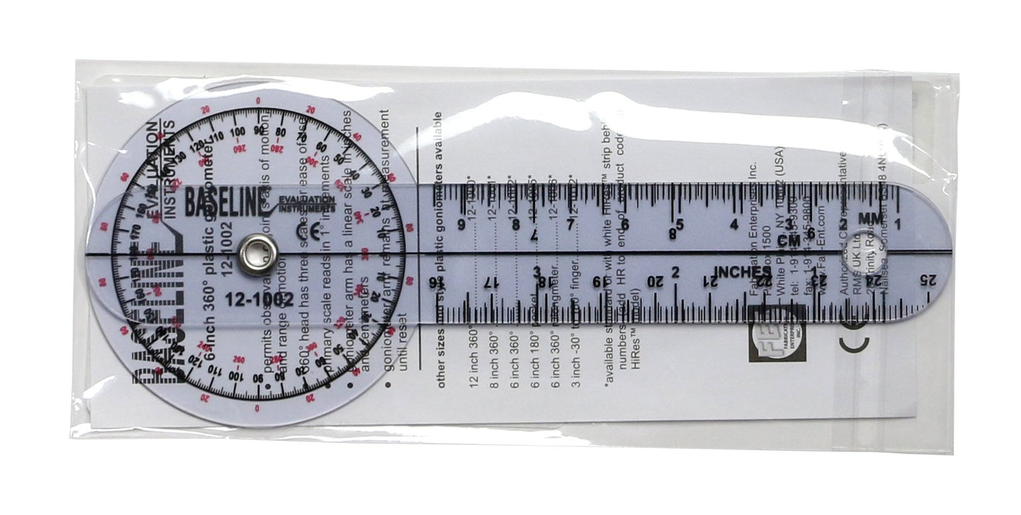 Baseline 12-1002 Plastic Goniometer, 360 degree Head, 6" Arms