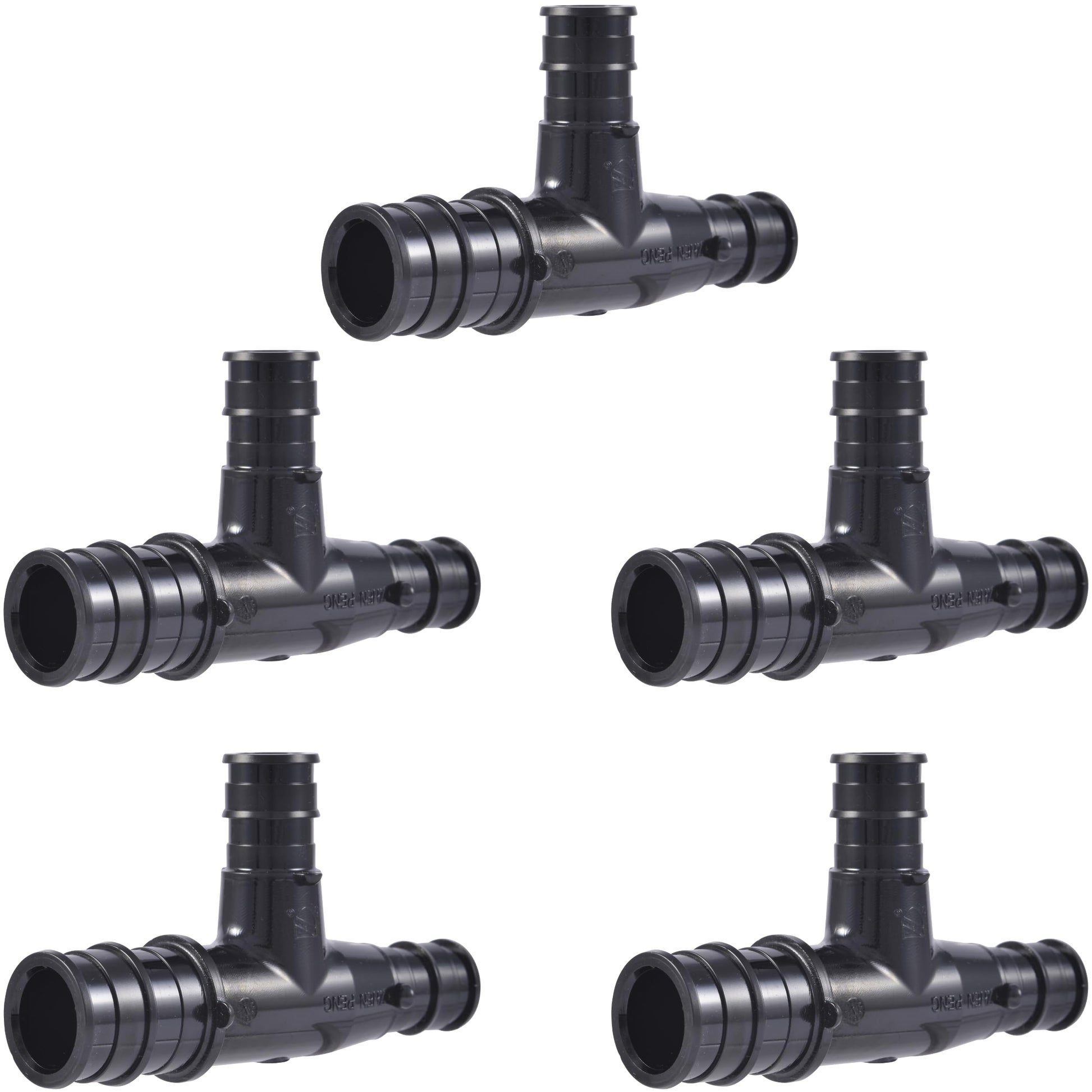 SharkBite 3/4 Inch x 1/2 Inch x 1/2 Inch Poly Expansion Reducing Tee for PEX-A Pipe, Pack of 5, Plastic Plumbing Fittings, Reducing Tee for PEX-A Tubing, UA454A5