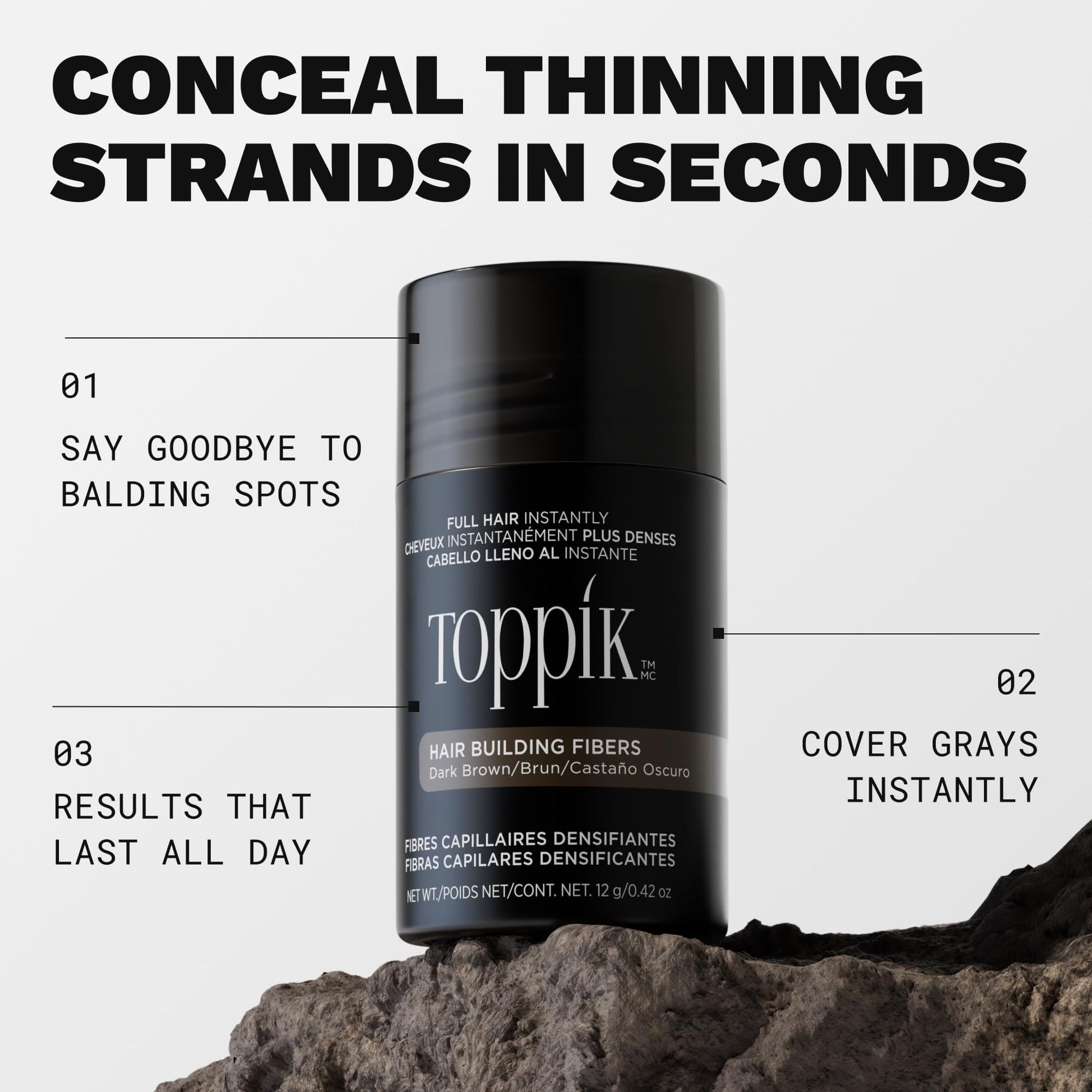 Toppik Hair Building Fibers, Dark Brown, 27.5g Fill In Fine or Thinning Hair, Instantly Thicker, Fuller Looking, 9 Shades for Men & Women, Keratin Protein Formula