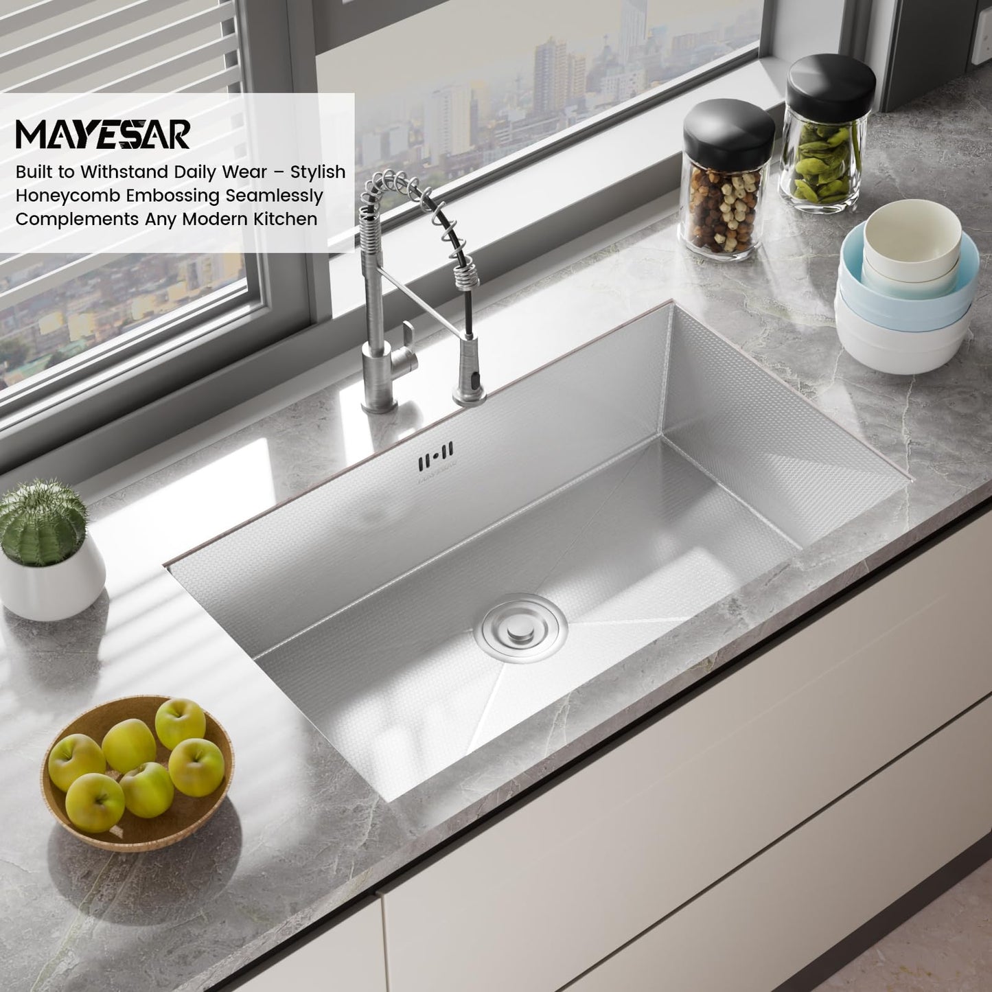 MAYESAR 33 Inch Undermount Kitchen Sink - 33 x 19 Stainless Steel Kitchen Sinks 16 Gauge Single Bowl 9" Deep Handmade Sink with Brushed Finish, Round Corner