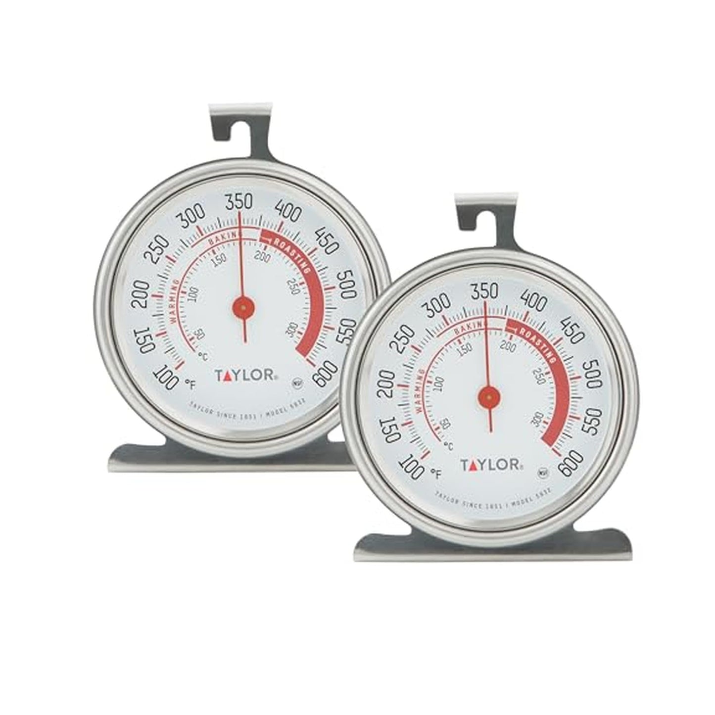 Taylor 5932 Large Dial Oven Thermometer 2 Pack, 3.25 Inch Stainless Steel Kitchen Cooking Thermometer for Oven, BBQ, Grill, Roasting, High Heat Resistance, Silver