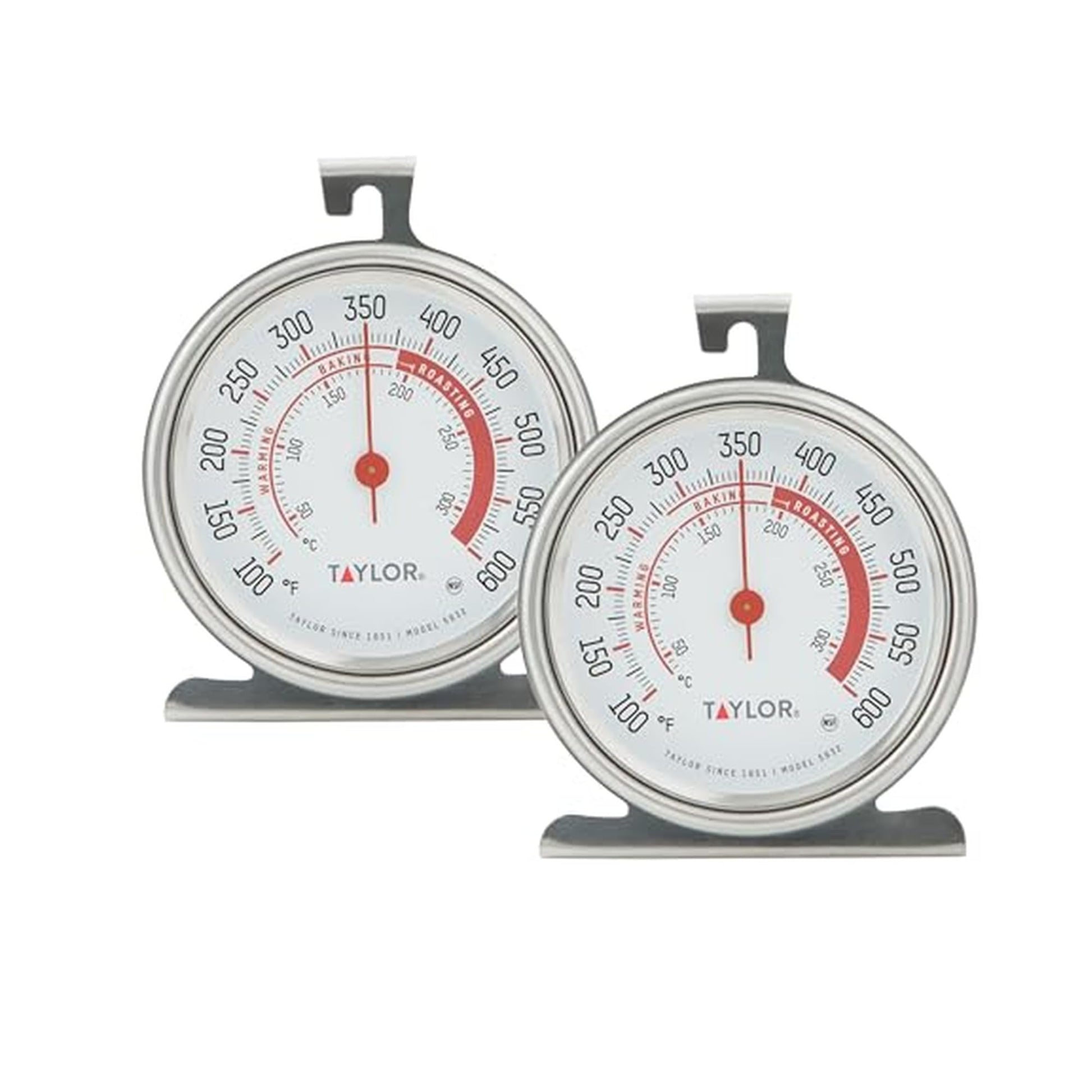 Taylor 5932 Large Dial Oven Thermometer 2 Pack, 3.25 Inch Stainless Steel Kitchen Cooking Thermometer for Oven, BBQ, Grill, Roasting, High Heat Resistance, Silver