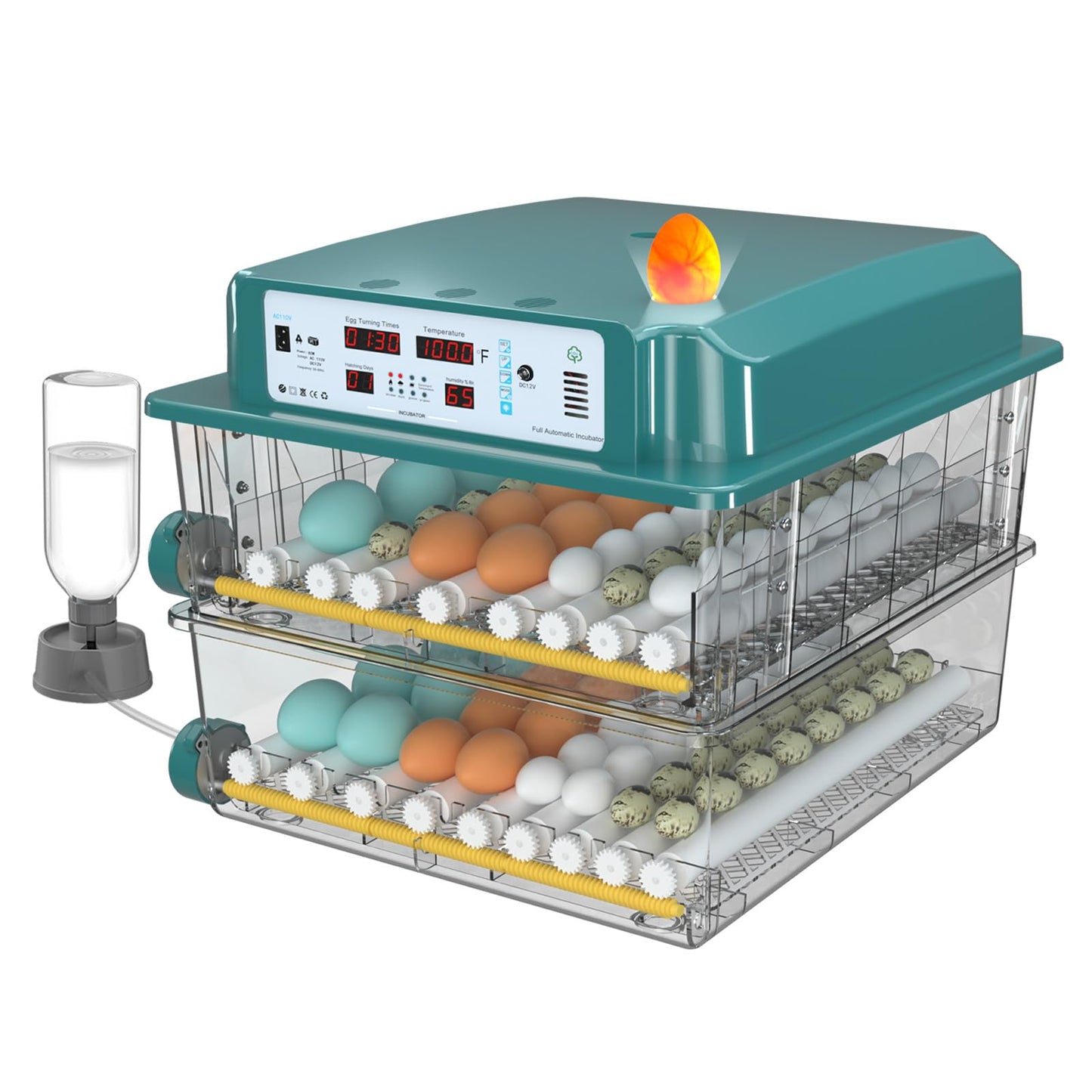 Chalixion Incubators for Hatching Eggs 120, Chicken Egg Incubator with Automatic Egg Turning and Humidity Display, Temperature Control with 5 Automatic Incubation Modes, Incubation Day Counter
