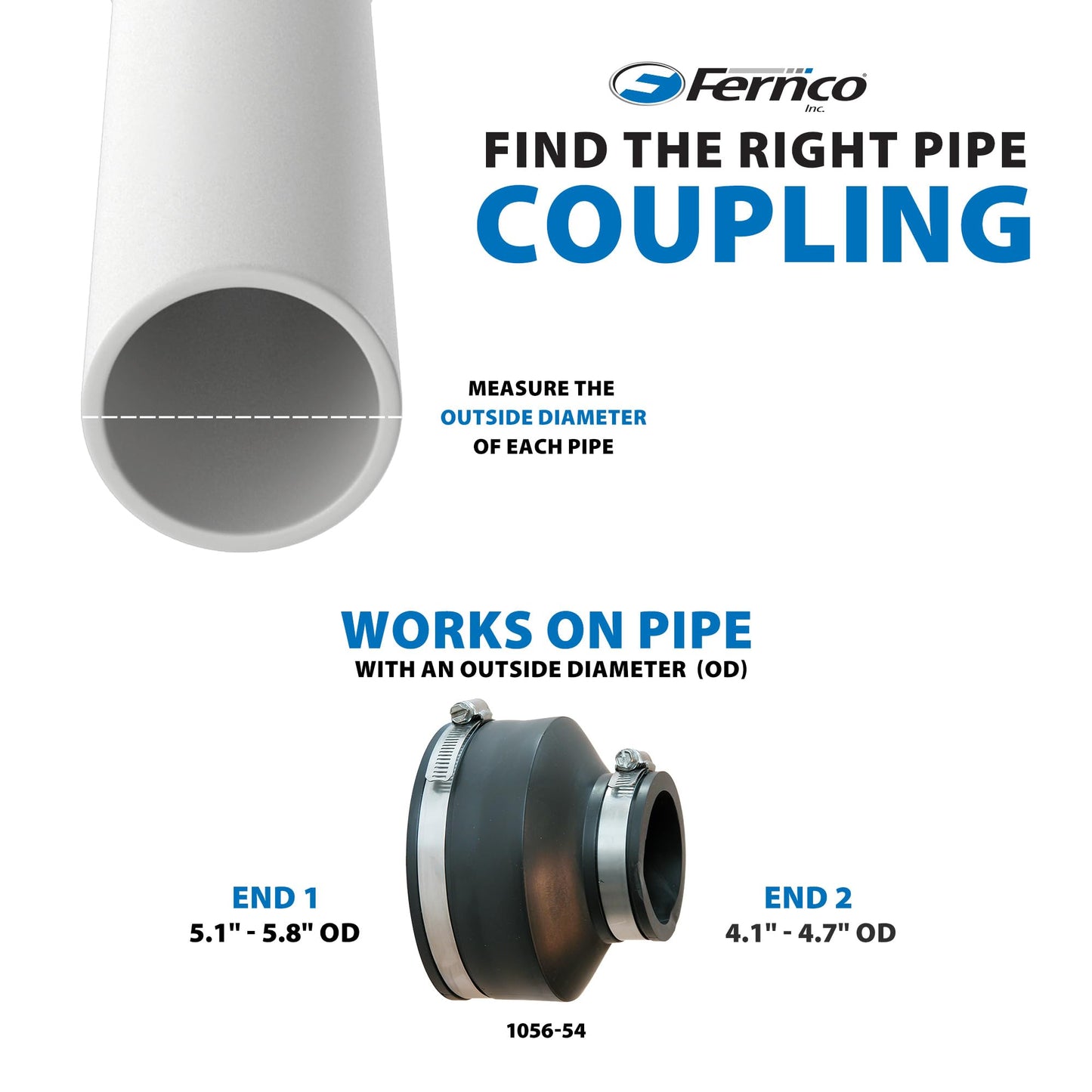 Fernco P1056-54 Flexible PVC Pipe Coupling for Cast Iron, Plastic or Steel to Cast Iron, Plastic or Steel Plumbing Connections