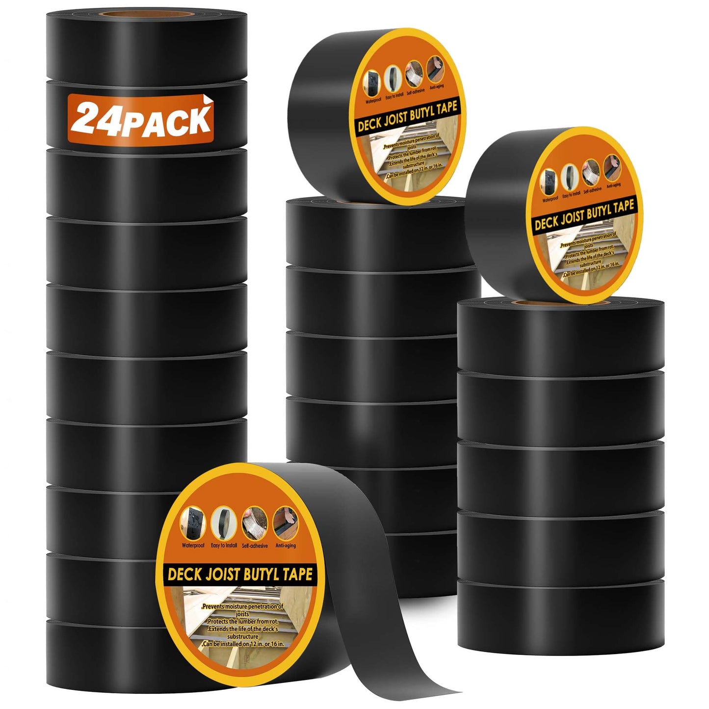 JOAPRIL 24 Pack Joist Tape for Decking, 2" x 50' Weather-Resistant Butyl Deck Joist Tape 2 inch, Self Adhesive Joist Deck Tape for Hardwood for Wood Decks Beams Roof