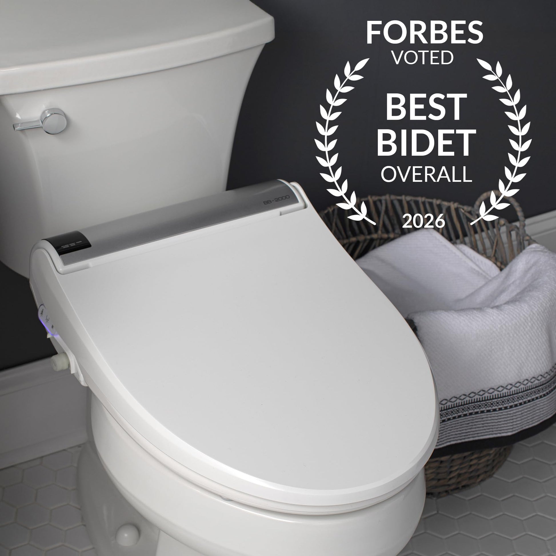 Bio Bidet BB2000 Bliss Electric Bidet Toilet Seat, Warm Water with Air Dryer, Heated Seat with Sensor and Slow Close Lid, Night Light, Remote Control, Elongated, White